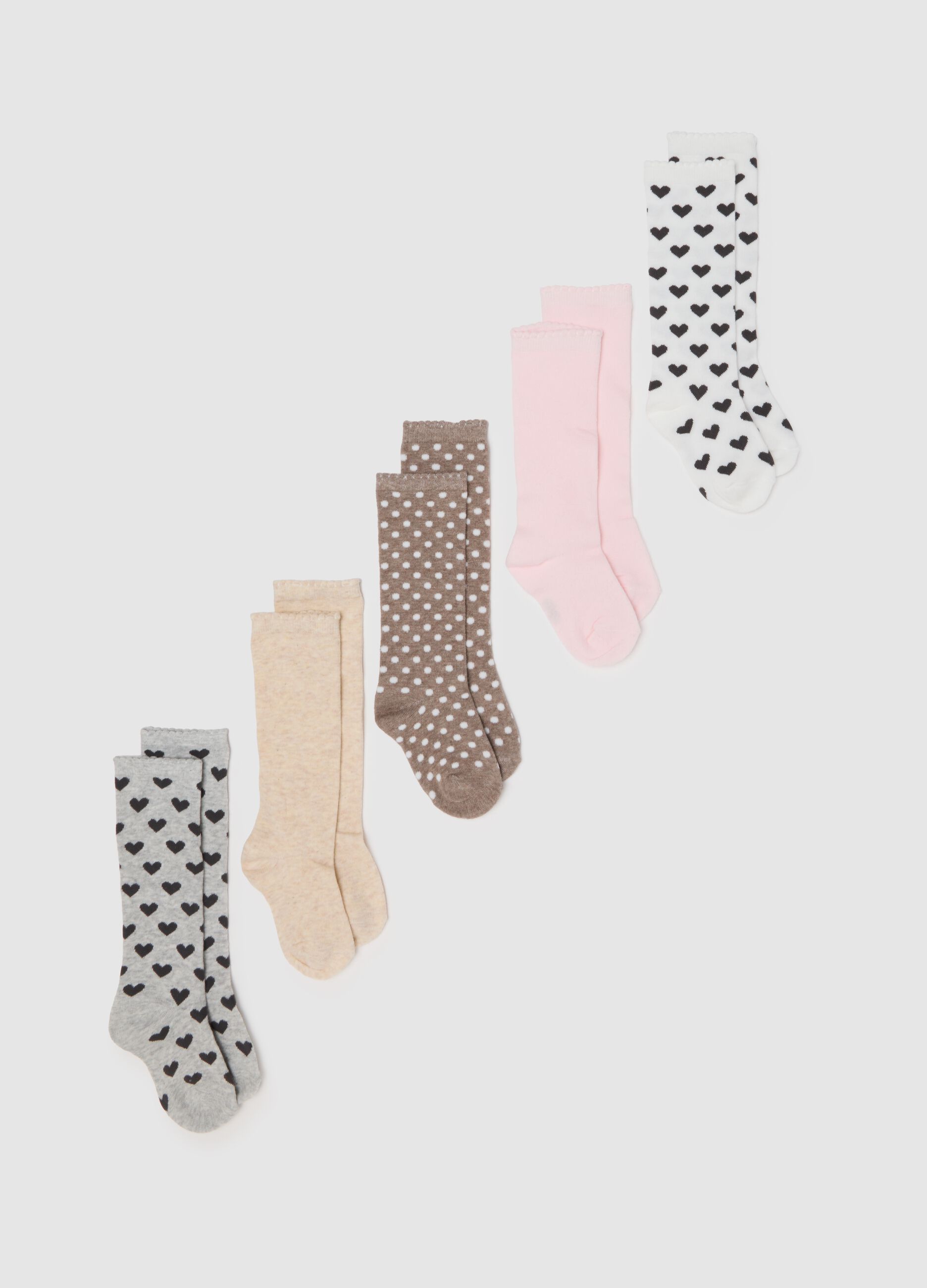 Multipack of five multicoloured long socks for girls