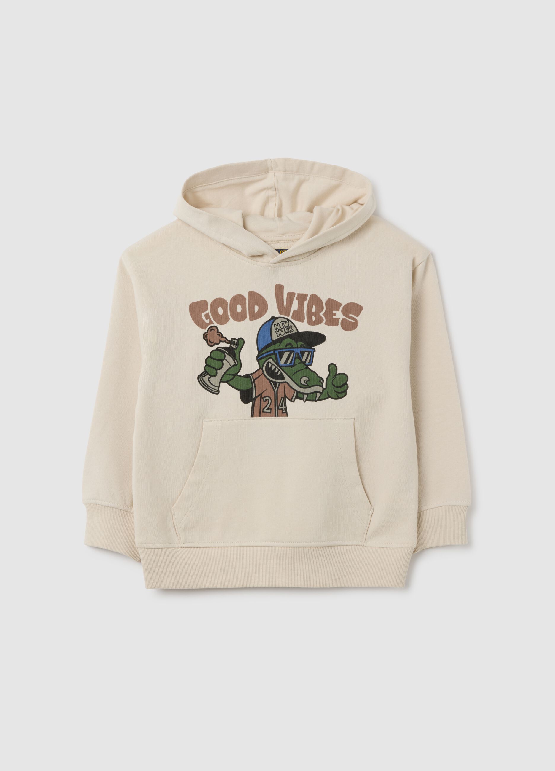 Beige Regular Fit Kids' Sweatshirt in Pure Cotton