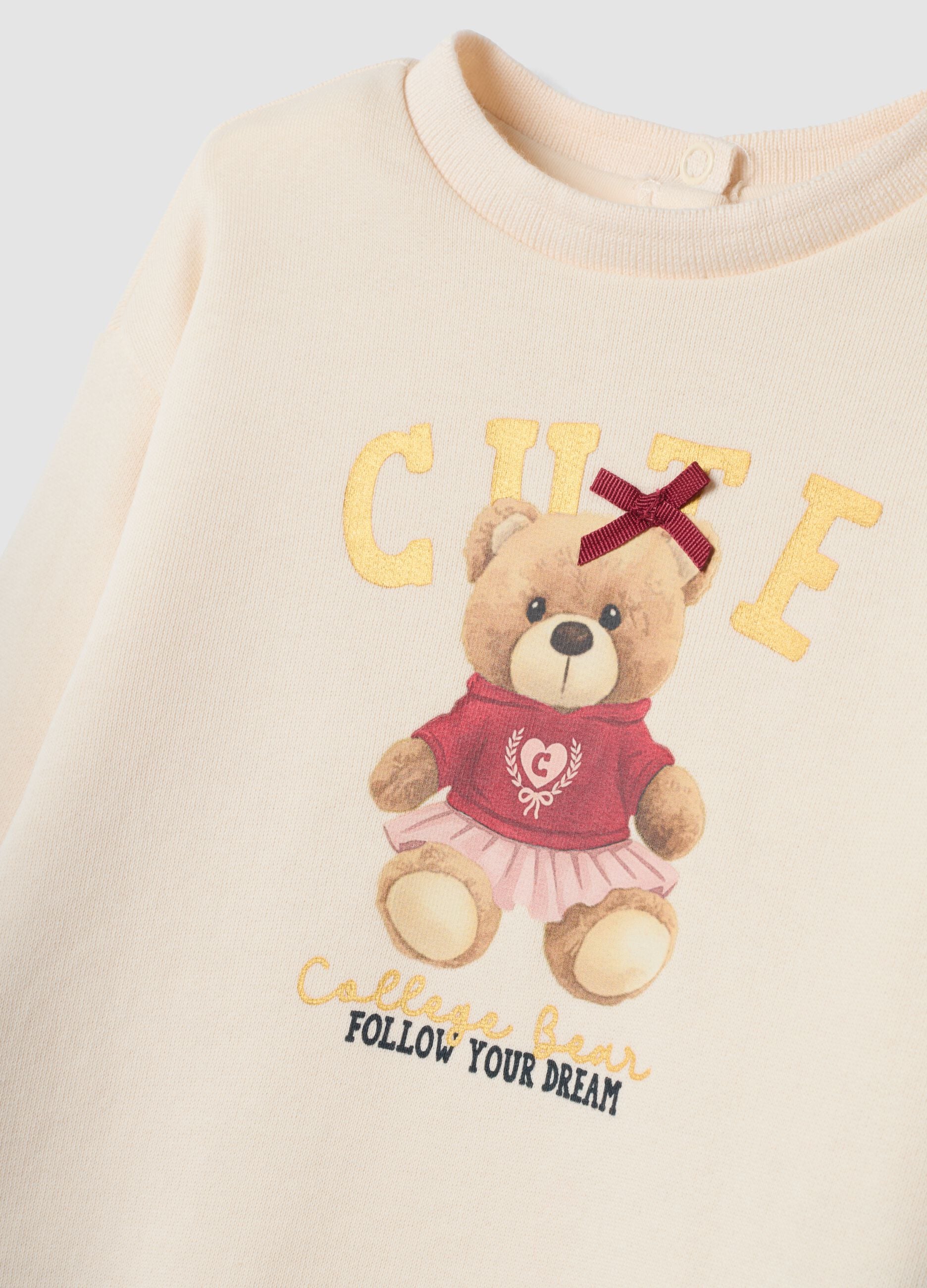 Beige pure cotton set with sweatshirt and skirt