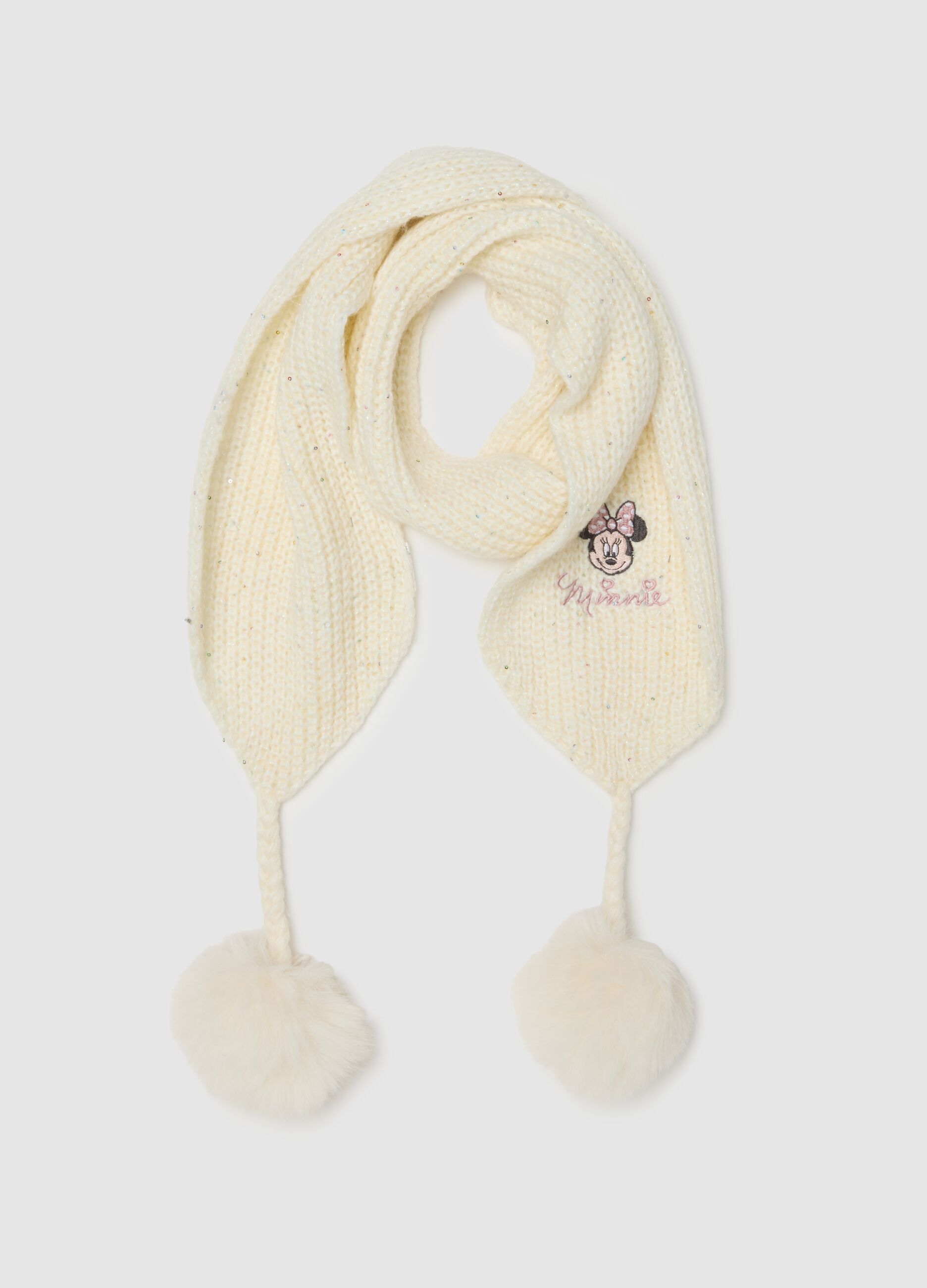 White girl's scarf with pom poms
