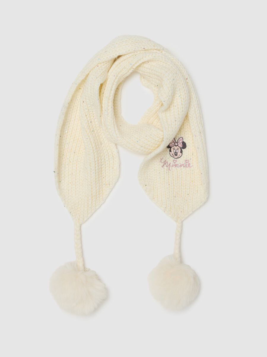 White girl's scarf with pom poms_0