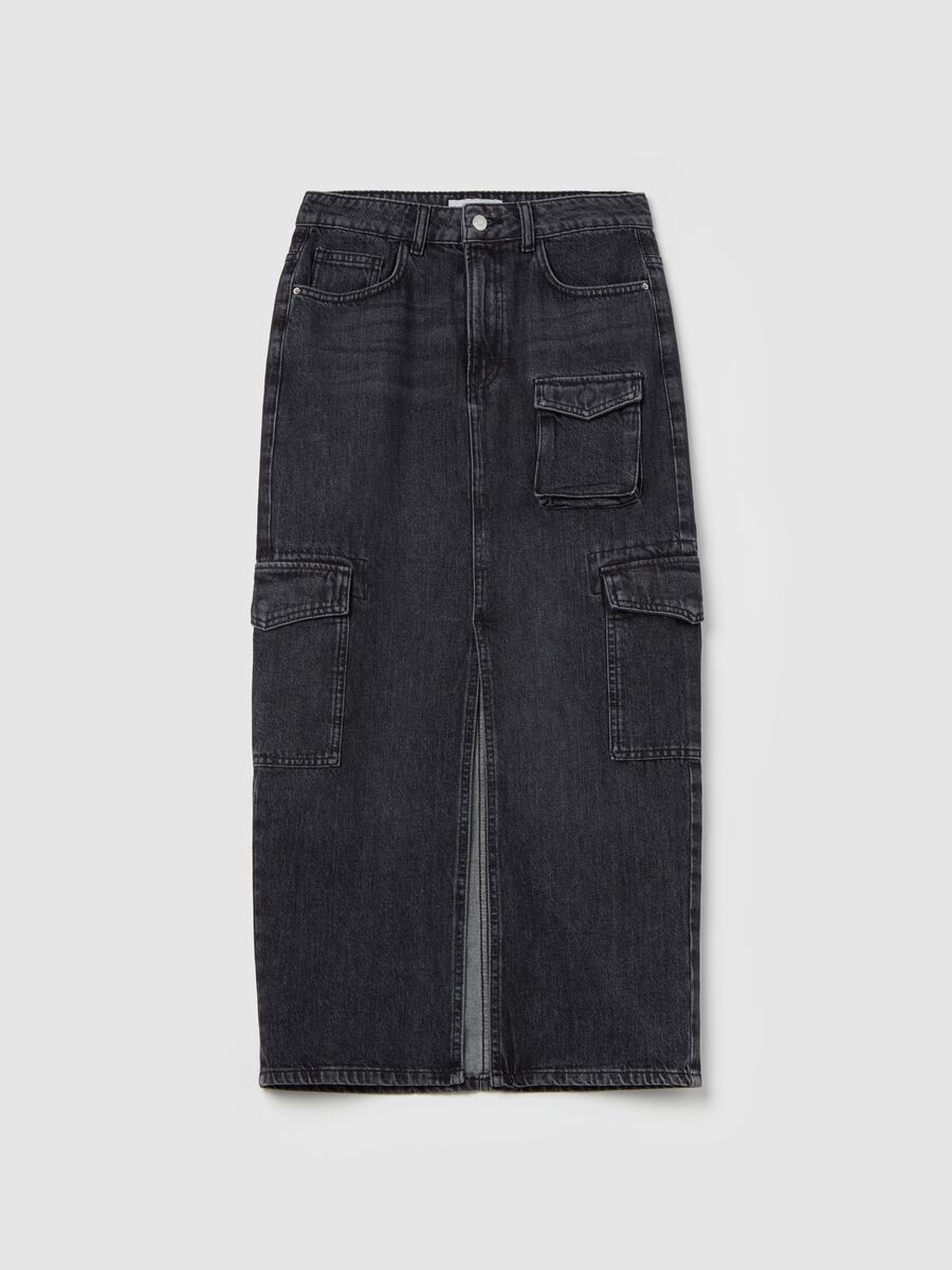 Gonna lunga cargo in denim_4
