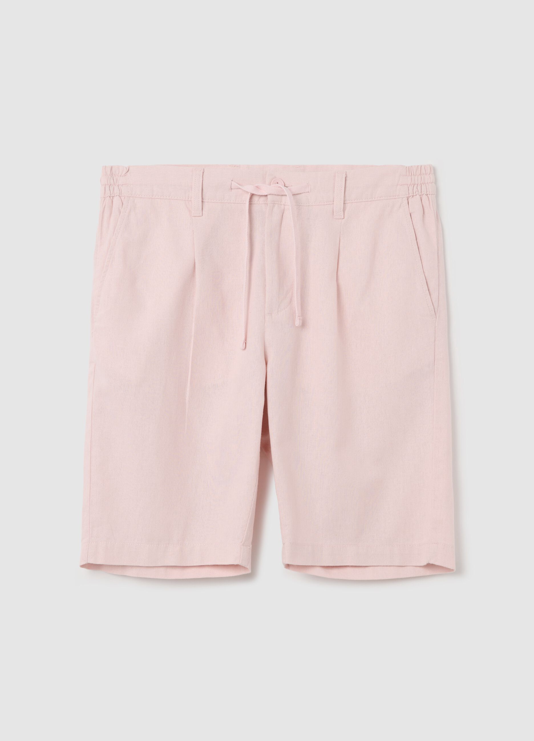 Men’s pink cotton and linen regular-fit shorts