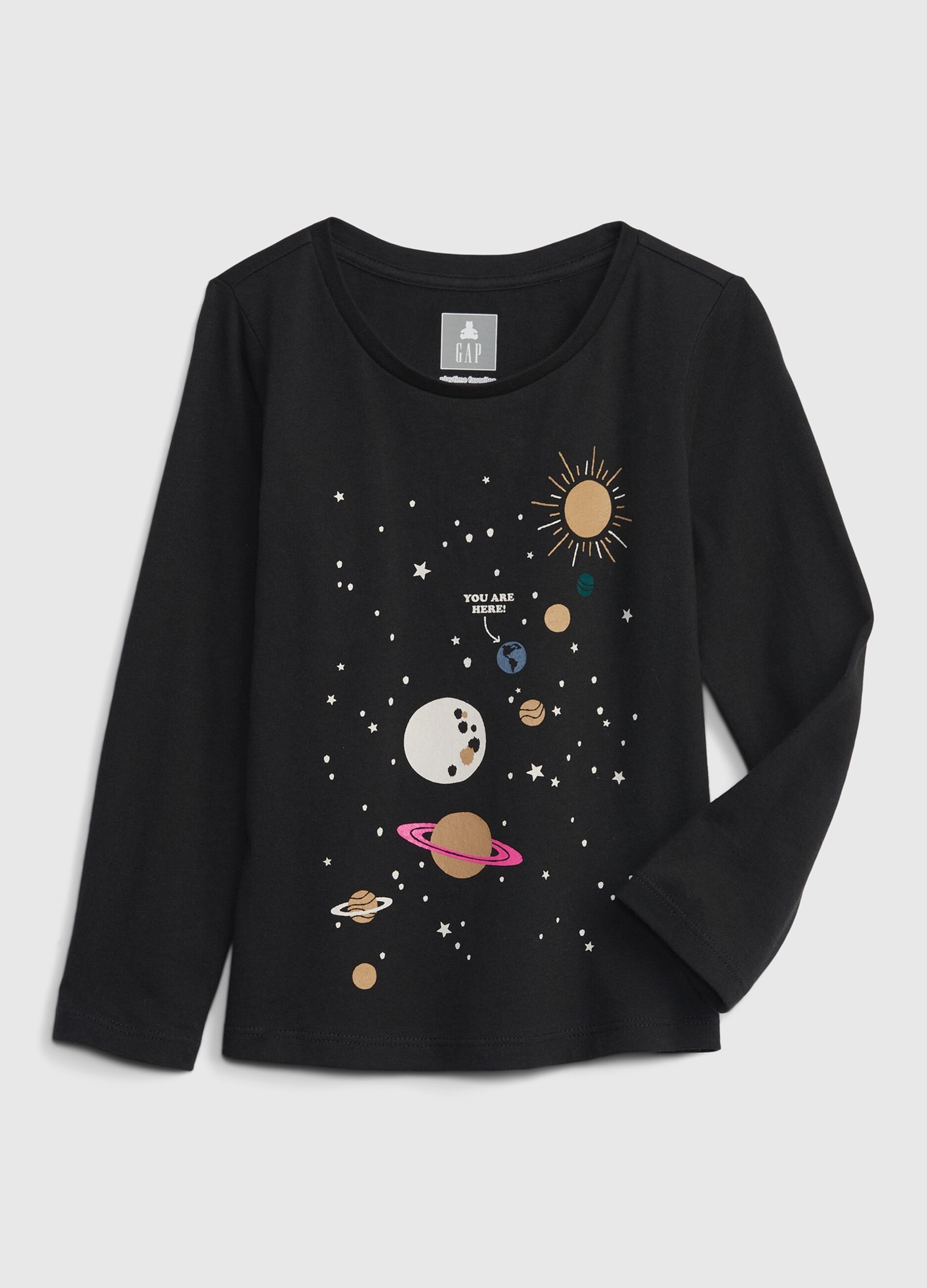 T-shirt con stampa stelle e pianeti