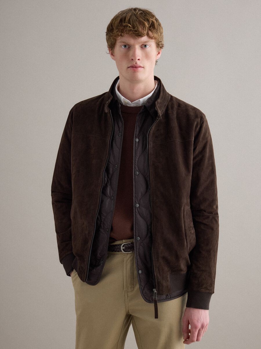 Brown genuine leather jacket regular fit with full zip_0