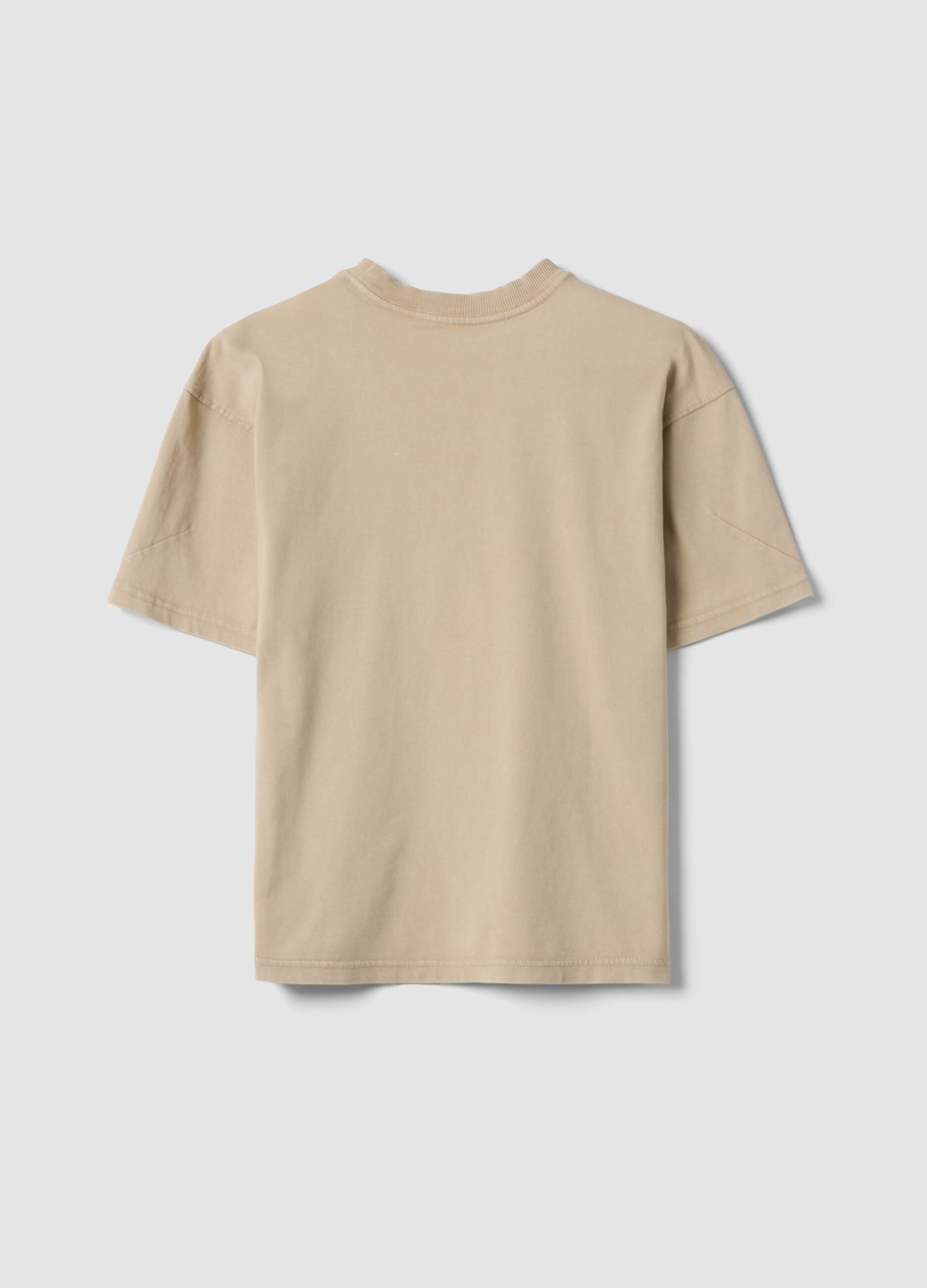 Beige pure cotton short-sleeve boys&rsquo; T-shirt, oversized fit