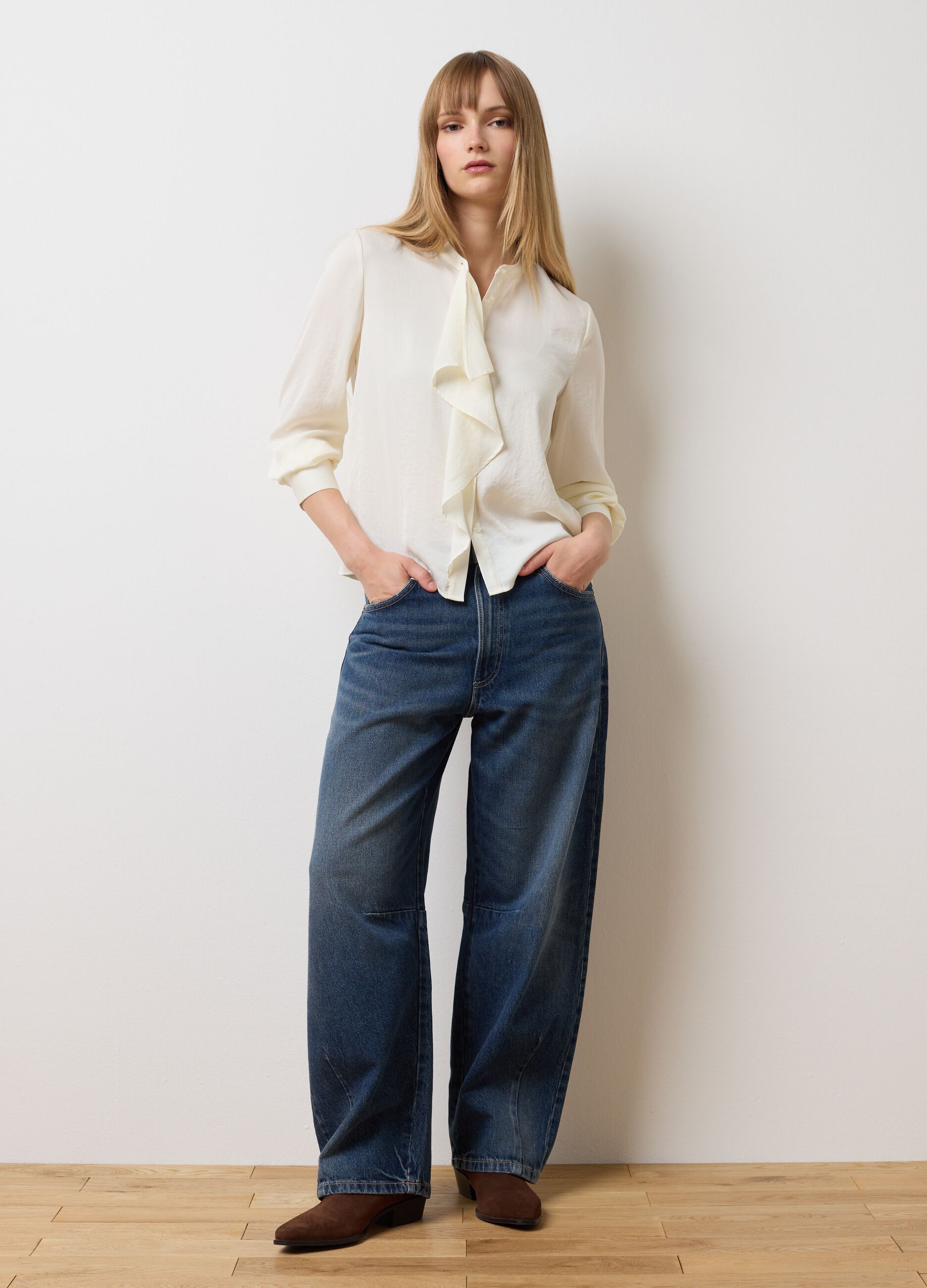 White Blouse with Mandarin Collar