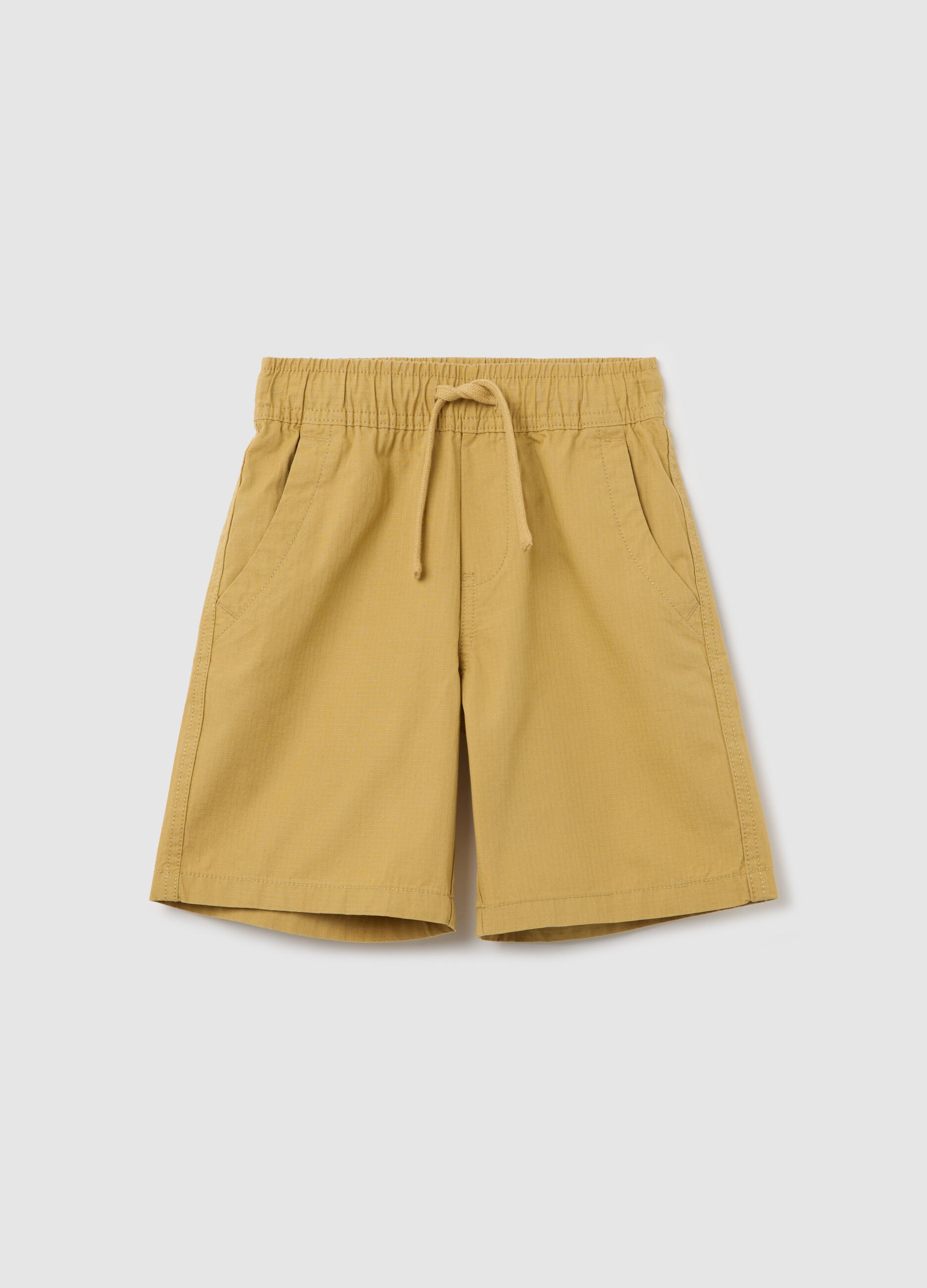 Yellow Bermuda joggers in ripstop canvas with drawstring
