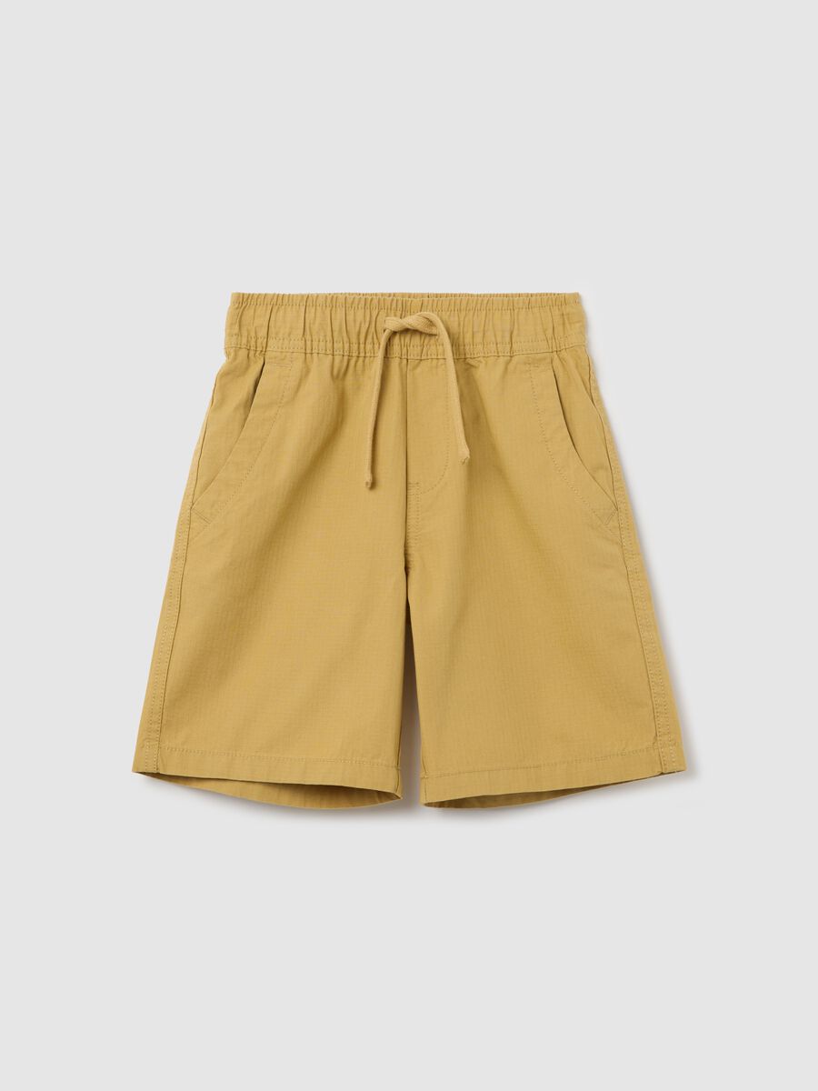 Yellow Bermuda joggers in ripstop canvas with drawstring_0