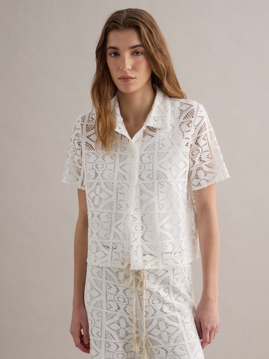 White perforated short-sleeve polo shirt, regular fit_1