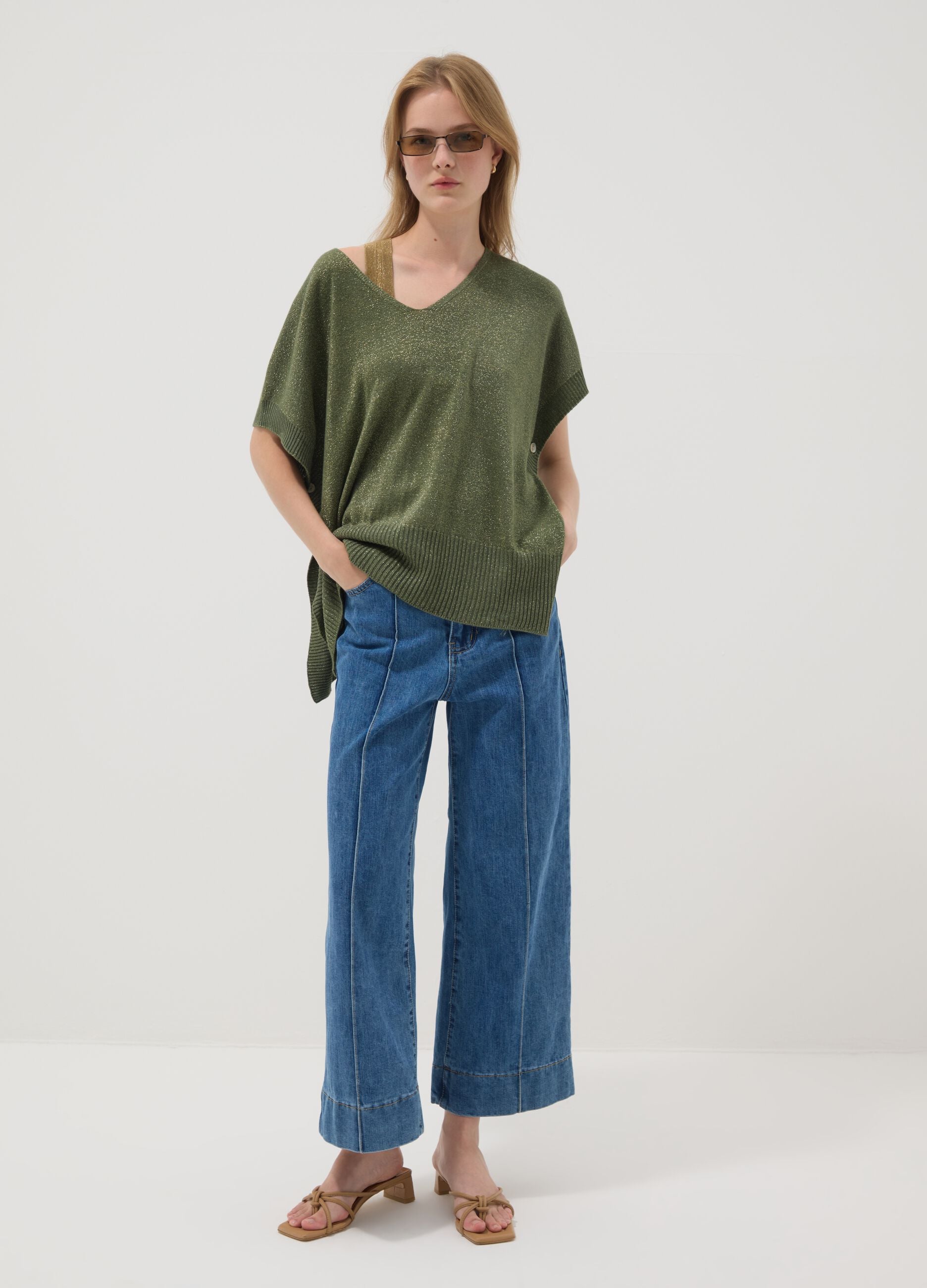 Green modal-blend V-neck top