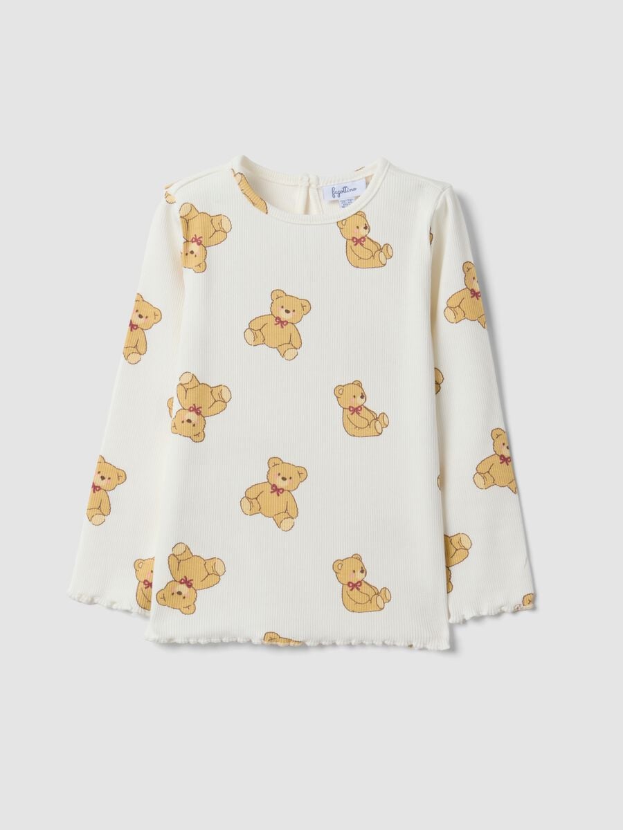 Maglietta bianca in cotone organico elasticizzato con fantasia orsetti per bimba_0