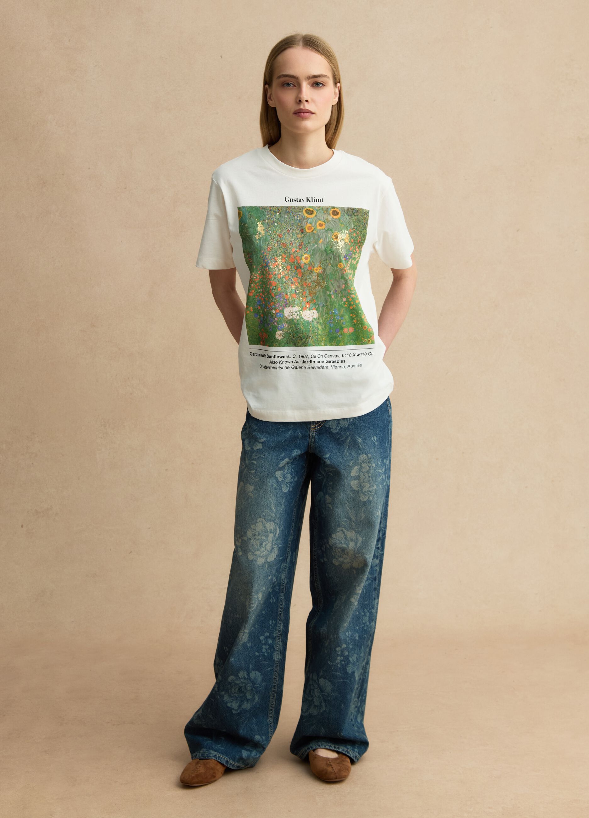 T-shirt in puro cotone bianca regular fit con stampa Klimt