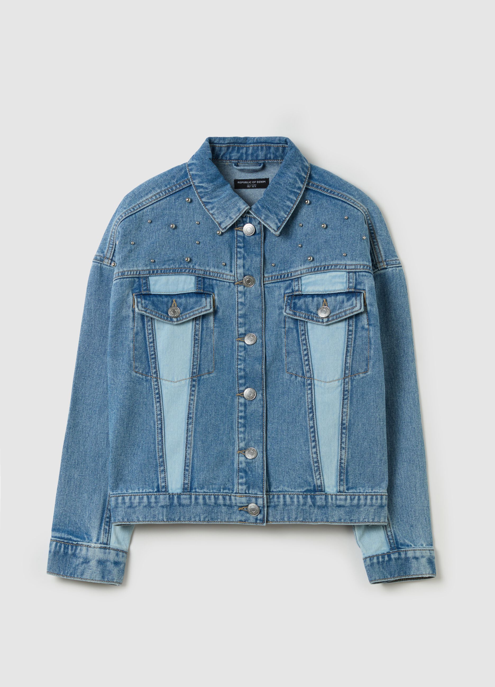 Double wash jacket in denim with beads
