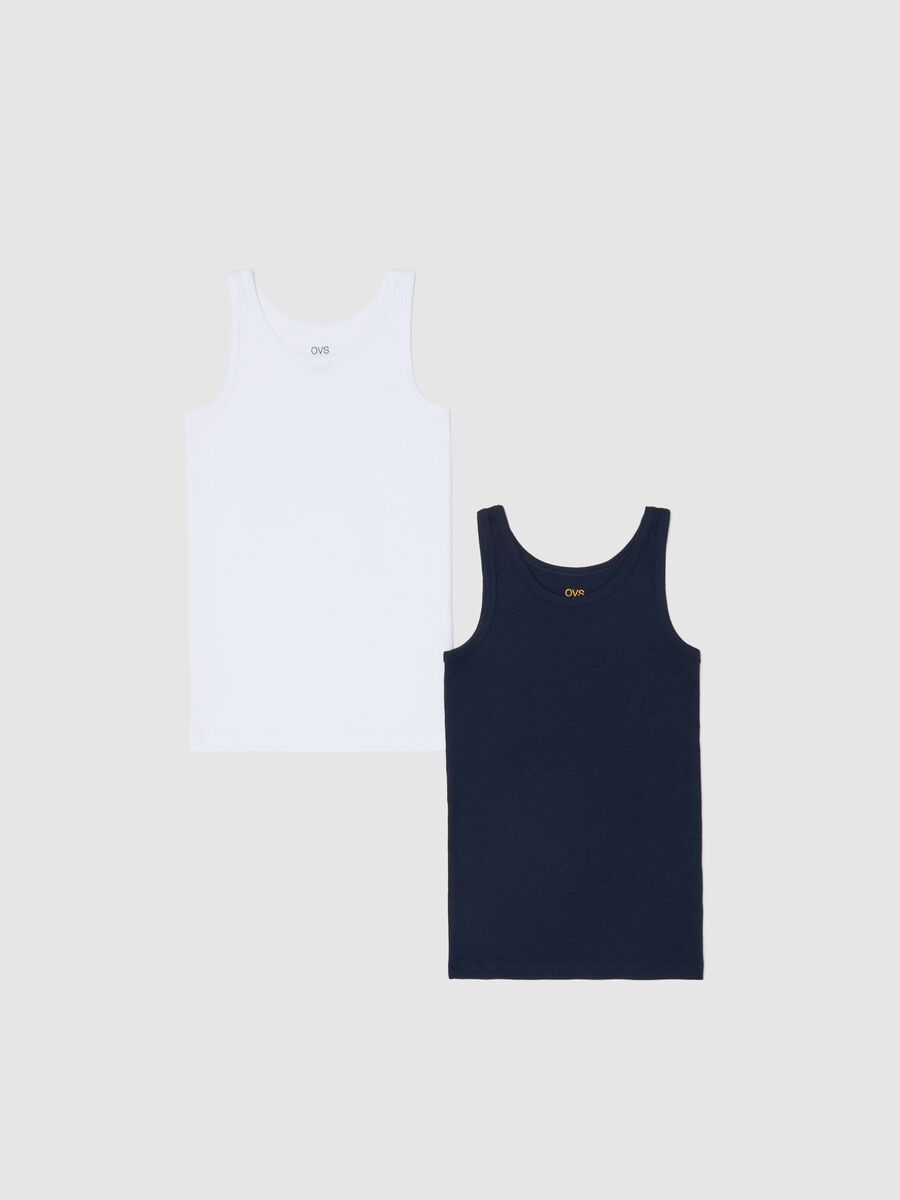 Two-pack blue and white racerback vests in cotton_0