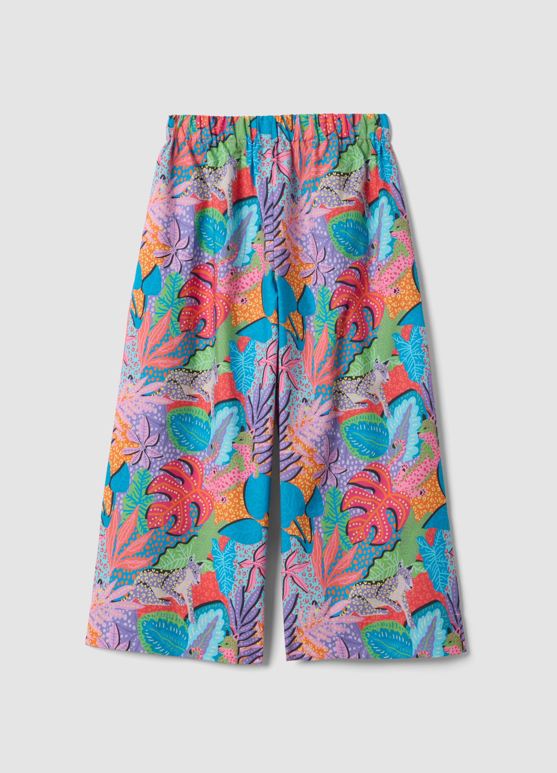 Multicoloured pure cotton palazzo trousers