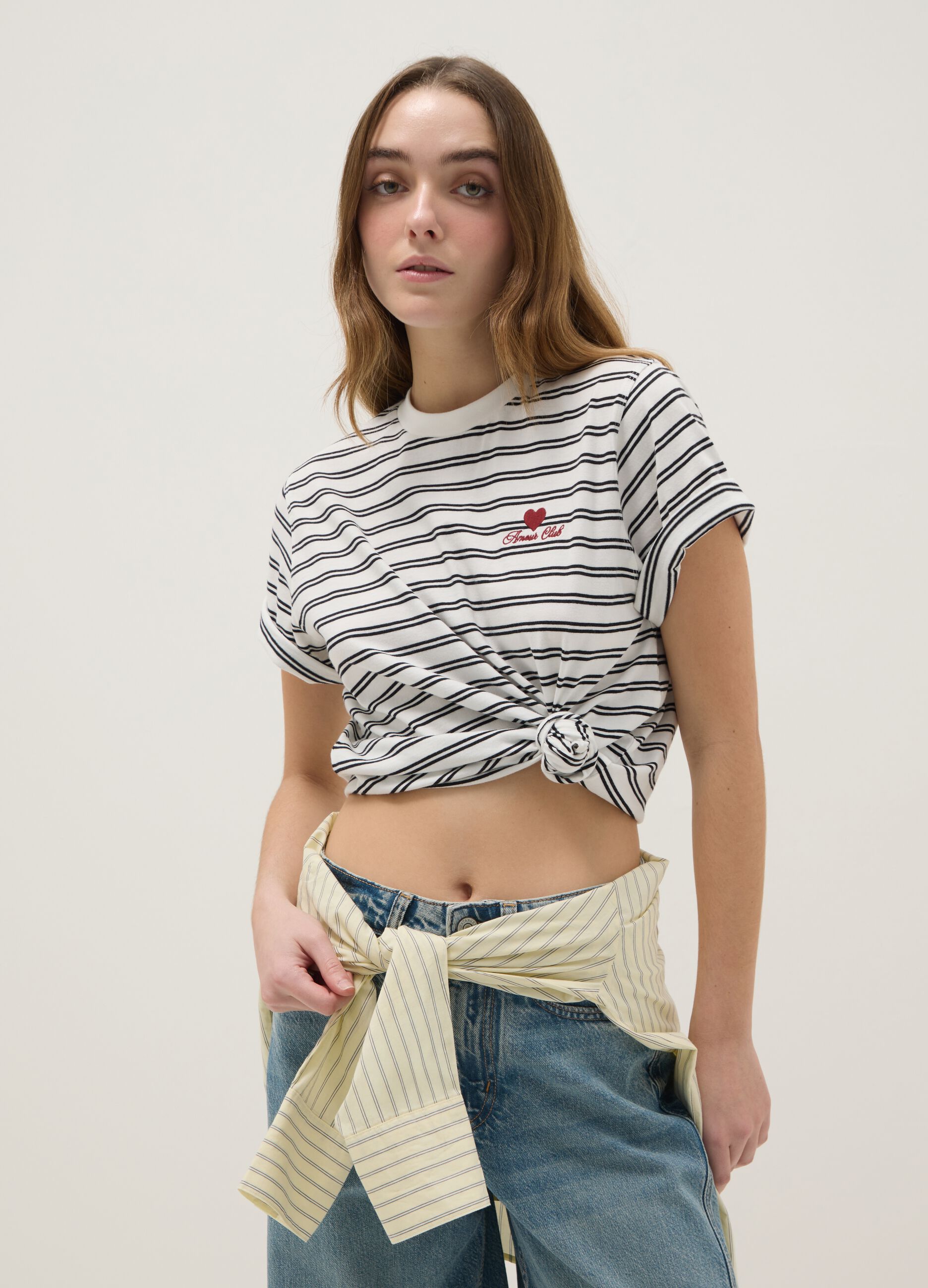 Multicolour striped pure cotton t-shirt regular fit