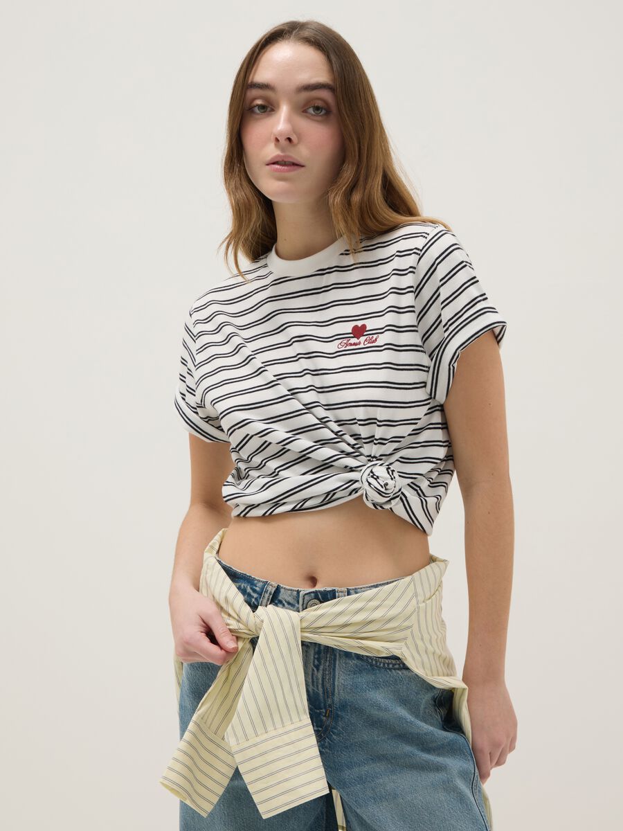 Multicolour striped pure cotton t-shirt regular fit_0