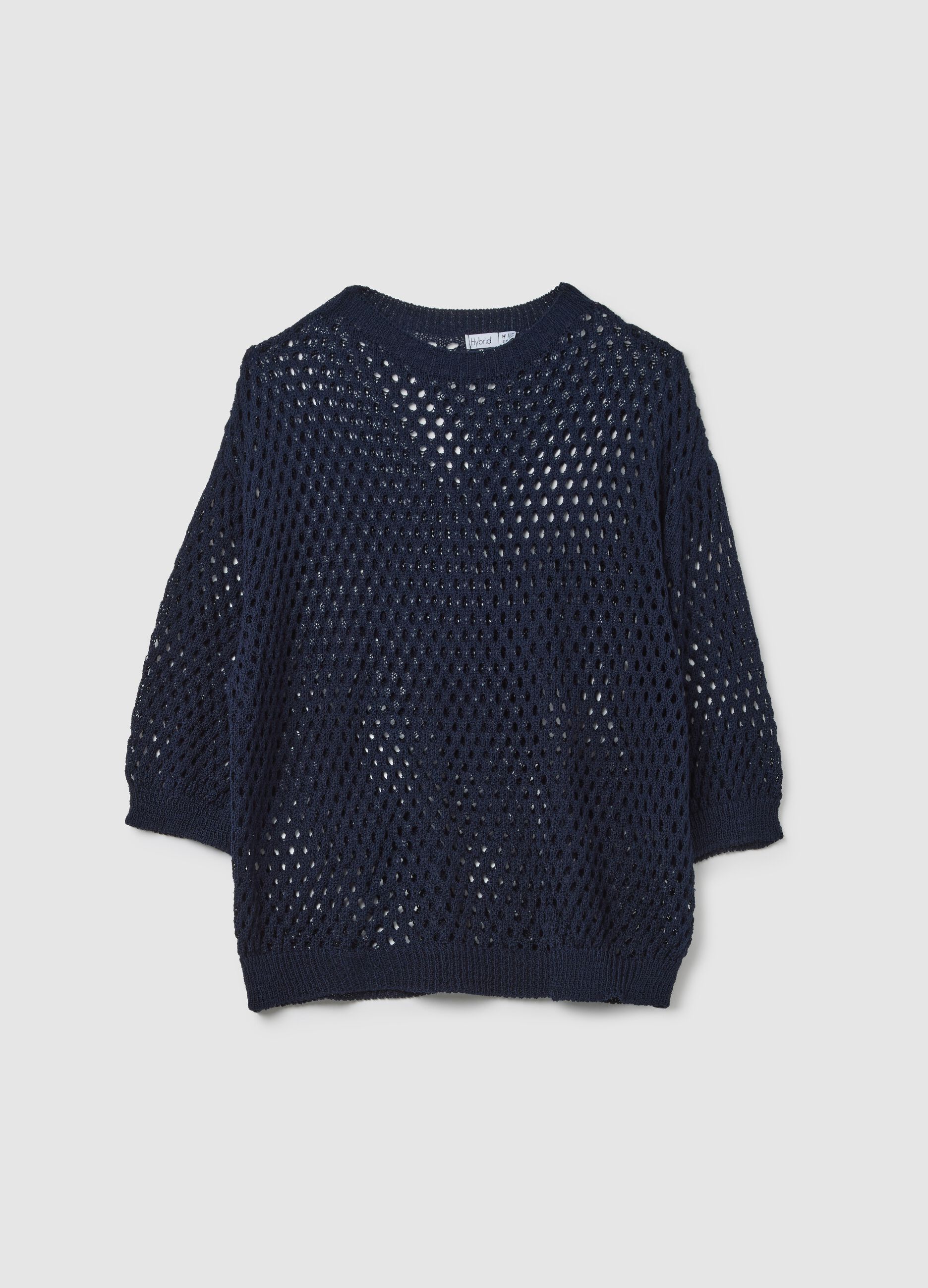Maglia a rete da donna in misto acrilico blu regular fit