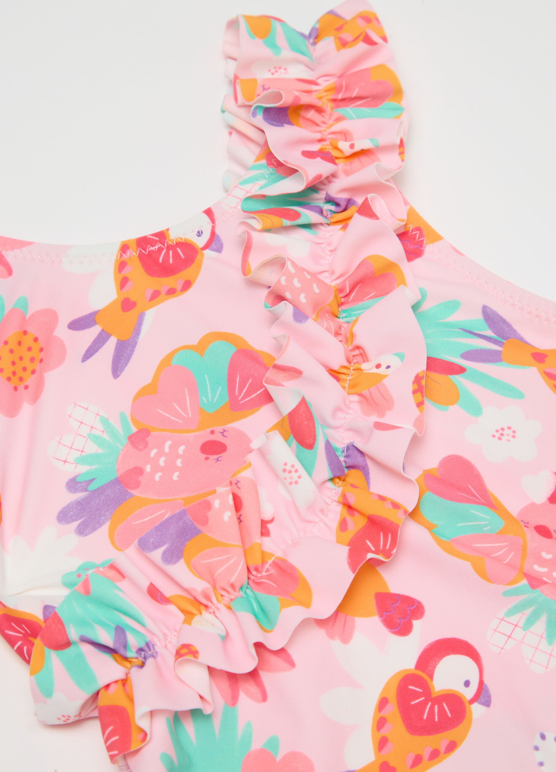 Girls’ one-piece swimsuit in multicoloured stretch fabric