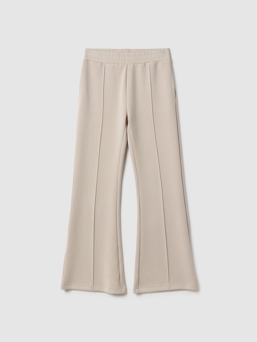 Beige wide leg trousers in stretch modal blend_4