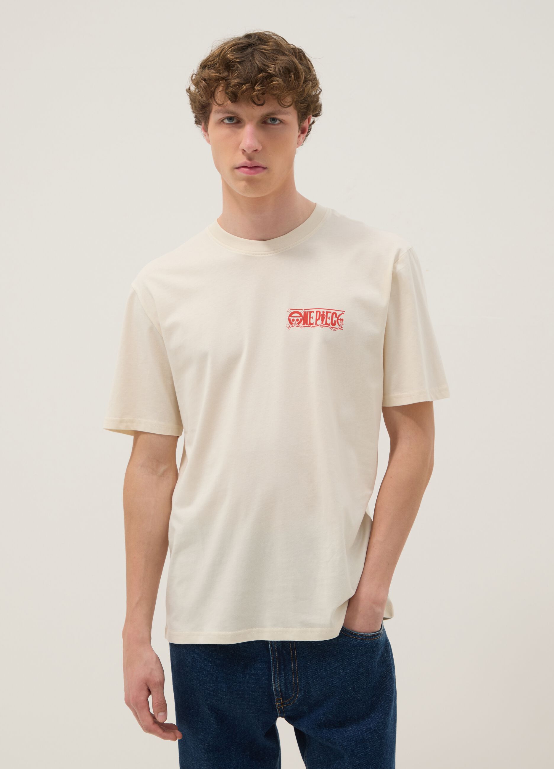 White One Piece print T-shirt in pure cotton, relaxed fit