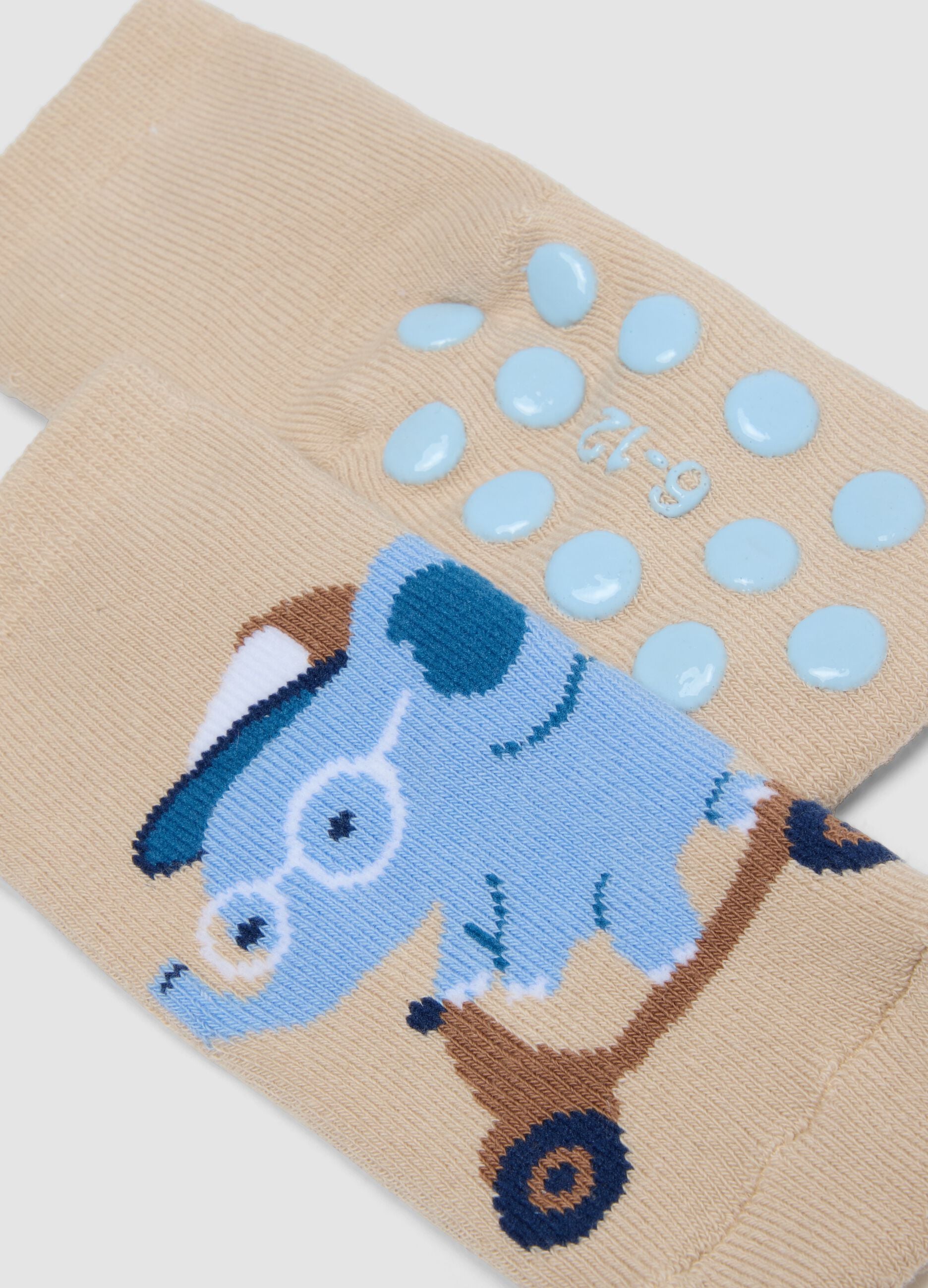2-pack of blue and beige organic cotton anti-slip socks for baby boy