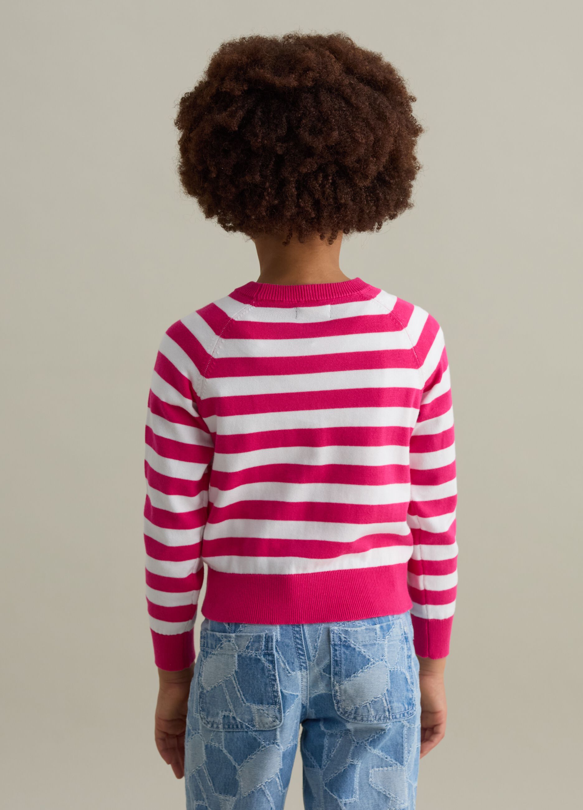 Striped cotton pullover with logo embroidery