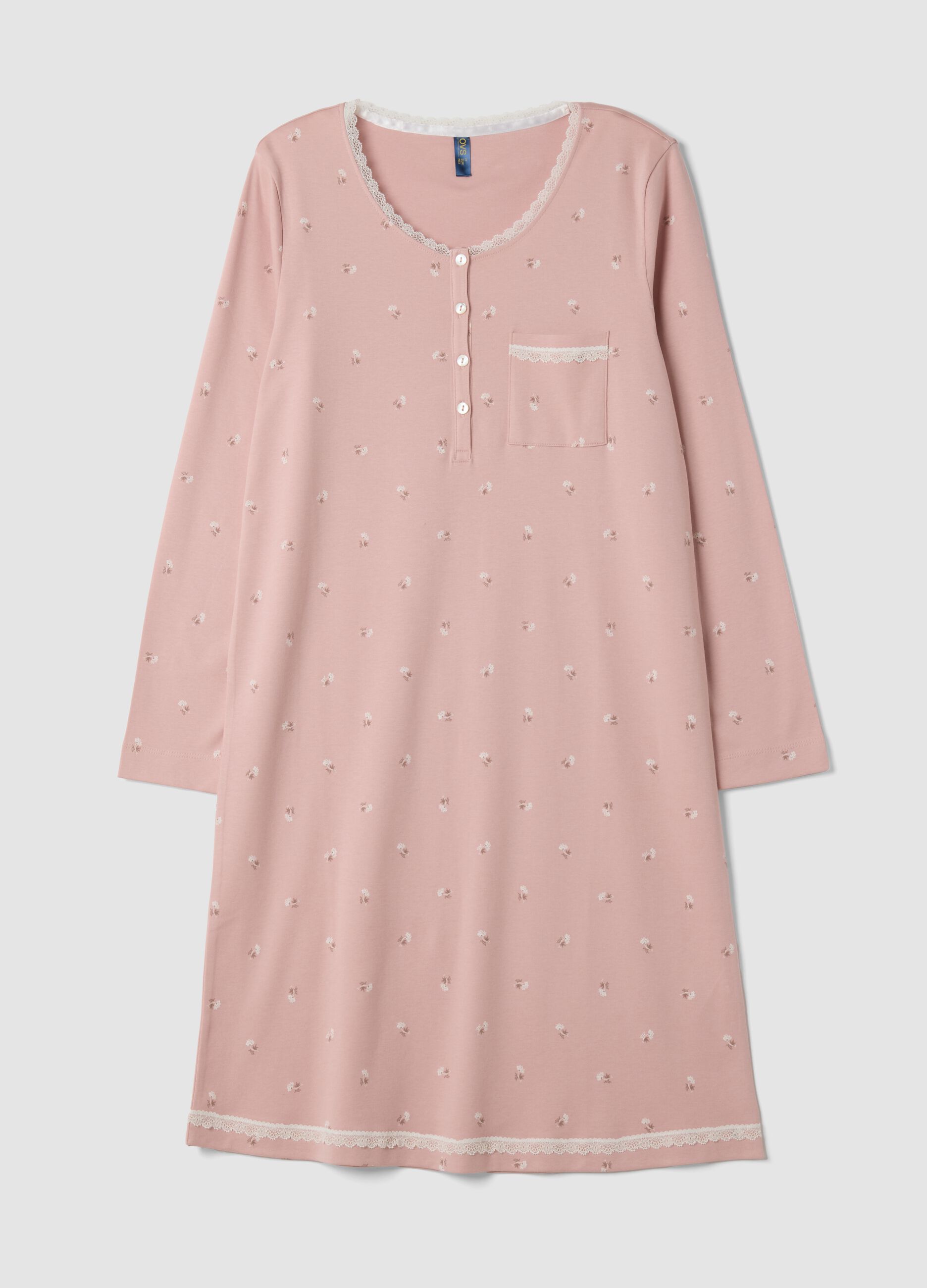 Camicia da notte blu in puro cotone organico con girocollo