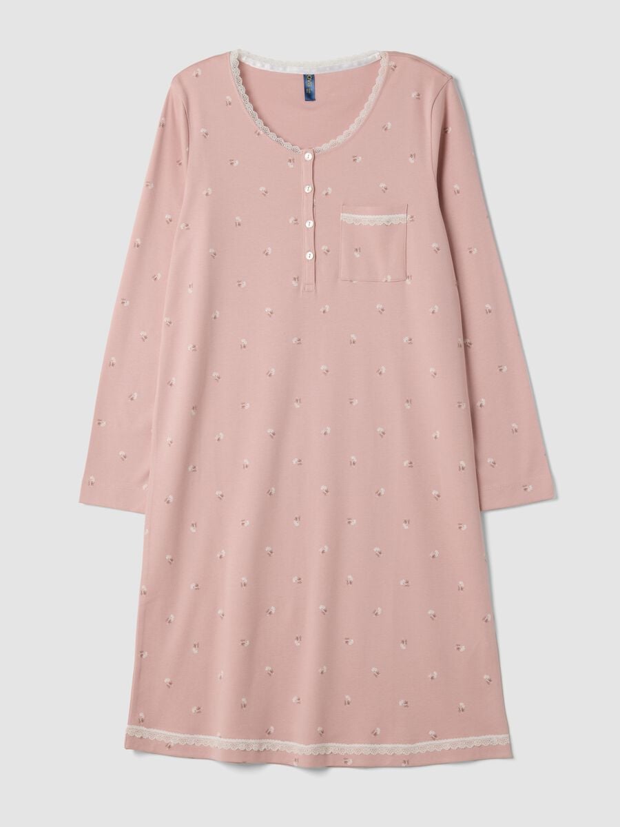 Camicia da notte blu in puro cotone organico con girocollo_0