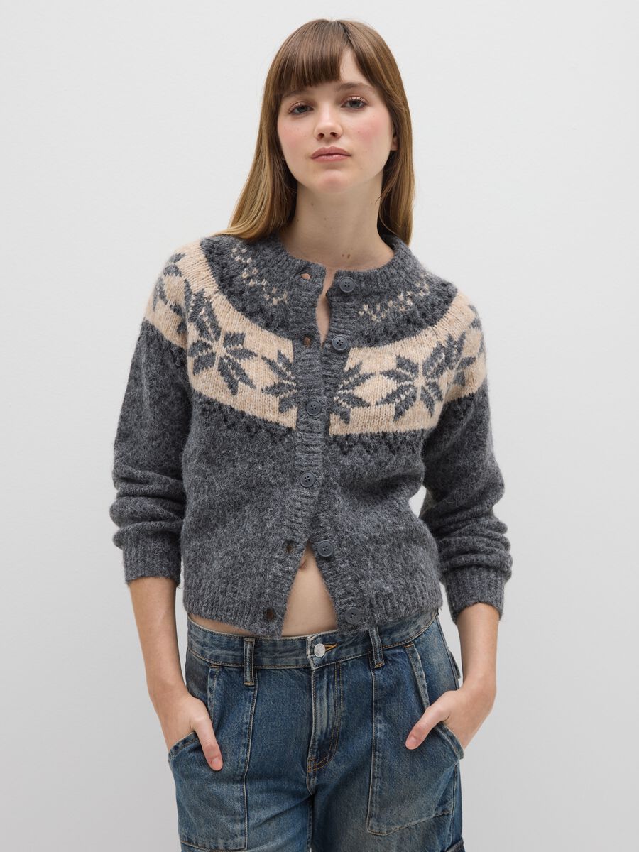 Grey Jacquard Pattern Cardigan_1