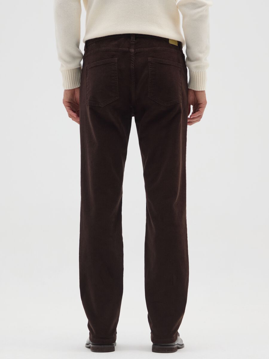 Brown slim fit ribbed stretch cotton trousers_2