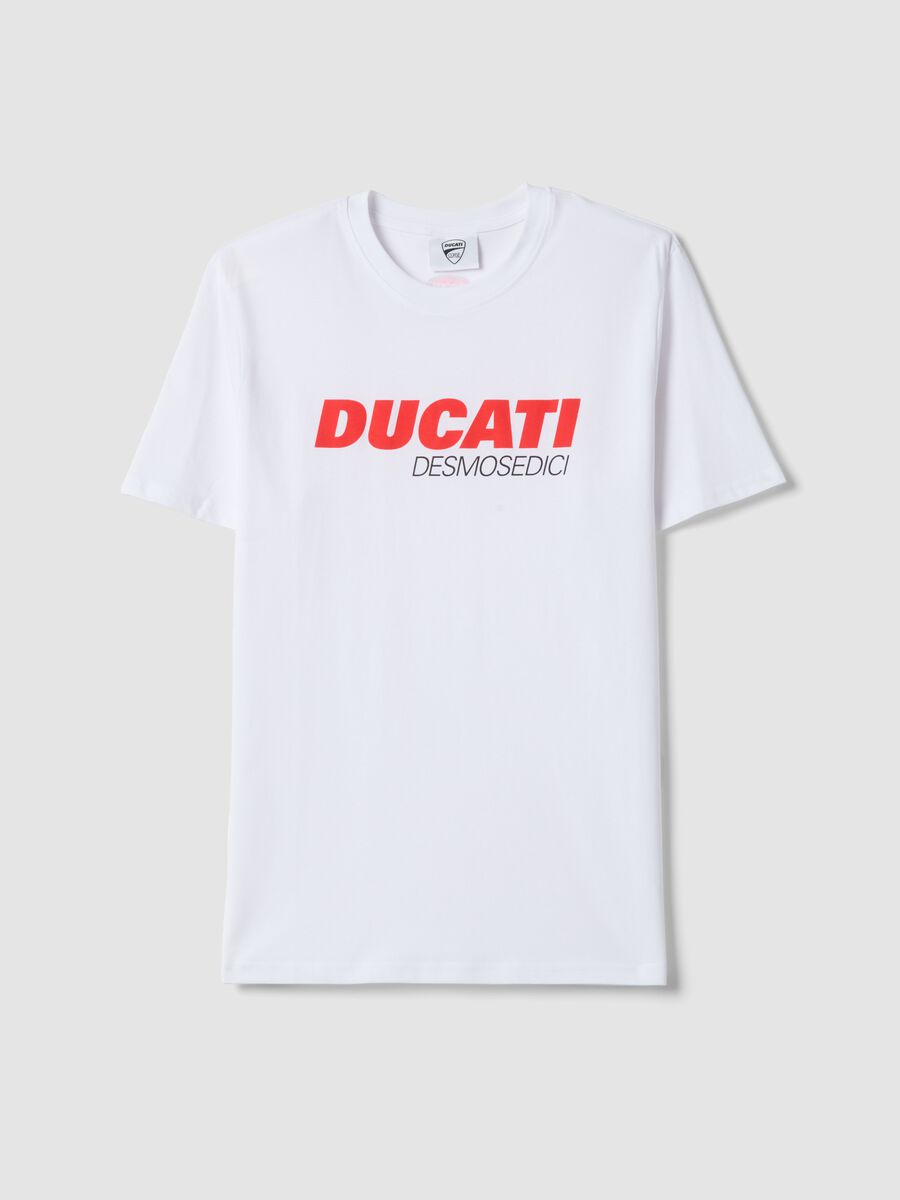White pure cotton regular fit T-shirt with Ducati print_4
