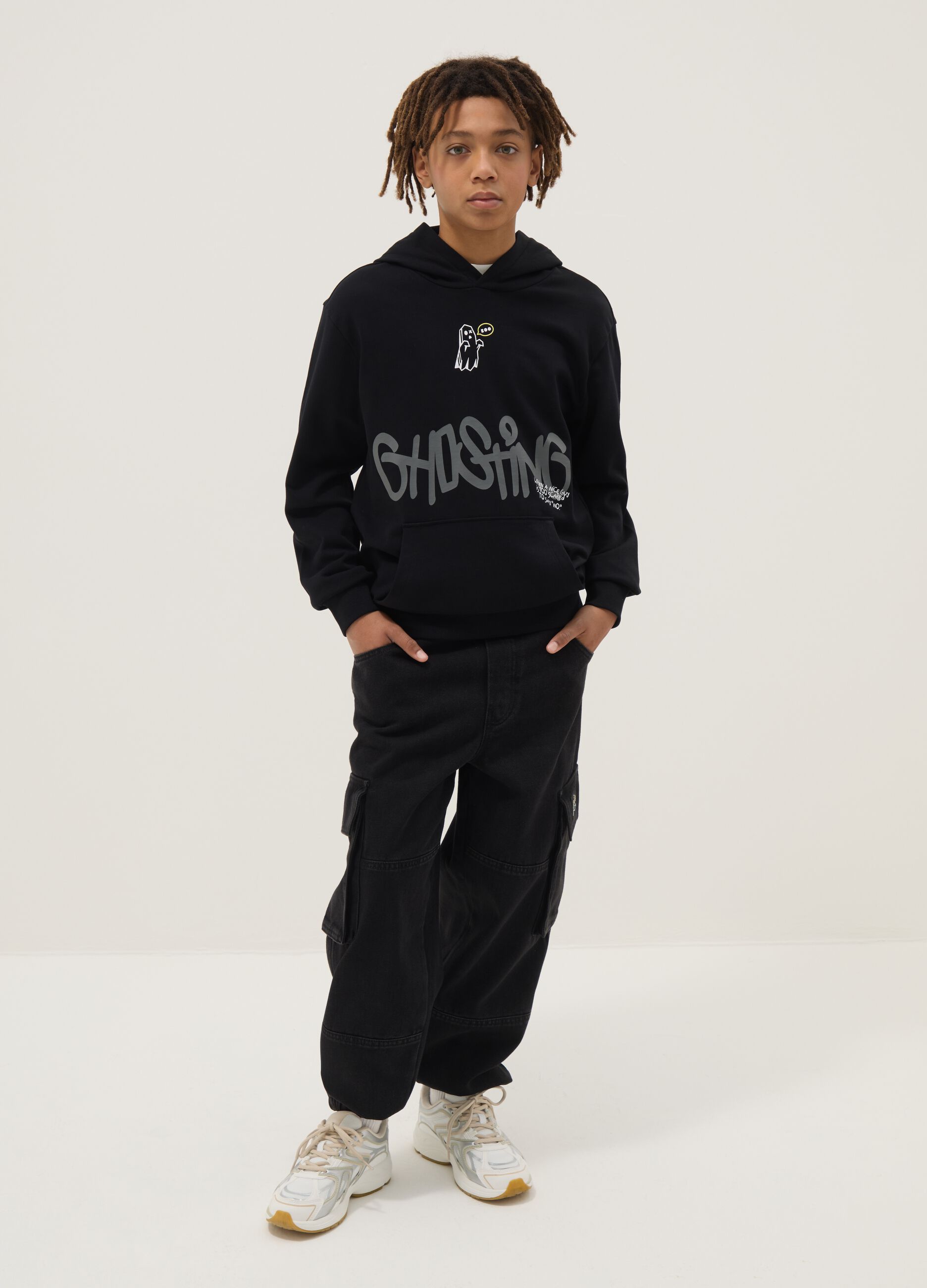 Black cotton blend jogger trousers for boys regular fit
