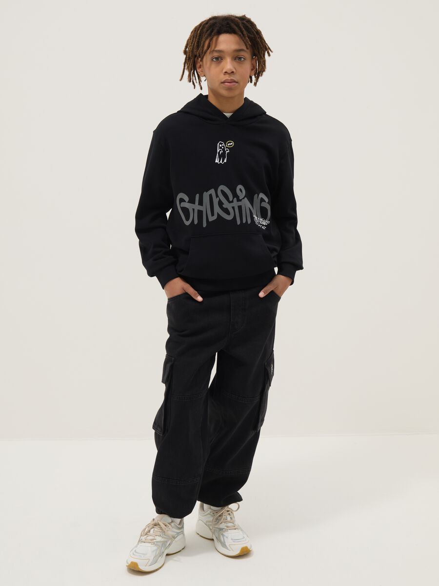 Pantaloni jogger in misto cotone nero da ragazzo regular fit_0