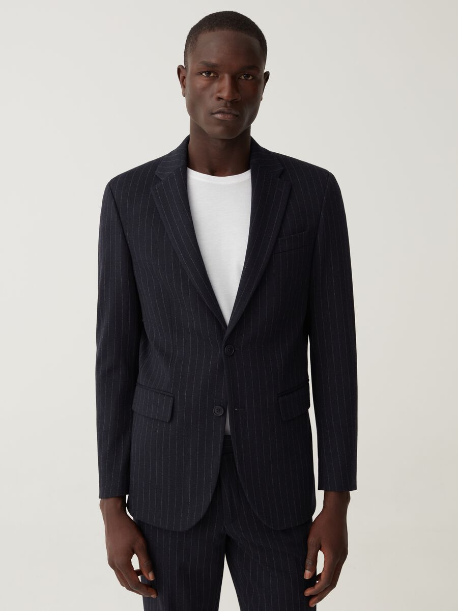 Blazer gessato easy fit blu navy_1