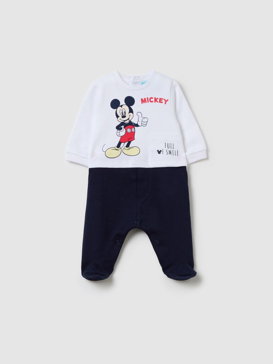 Cotton onesie with feet and Mickey Mouse print_0