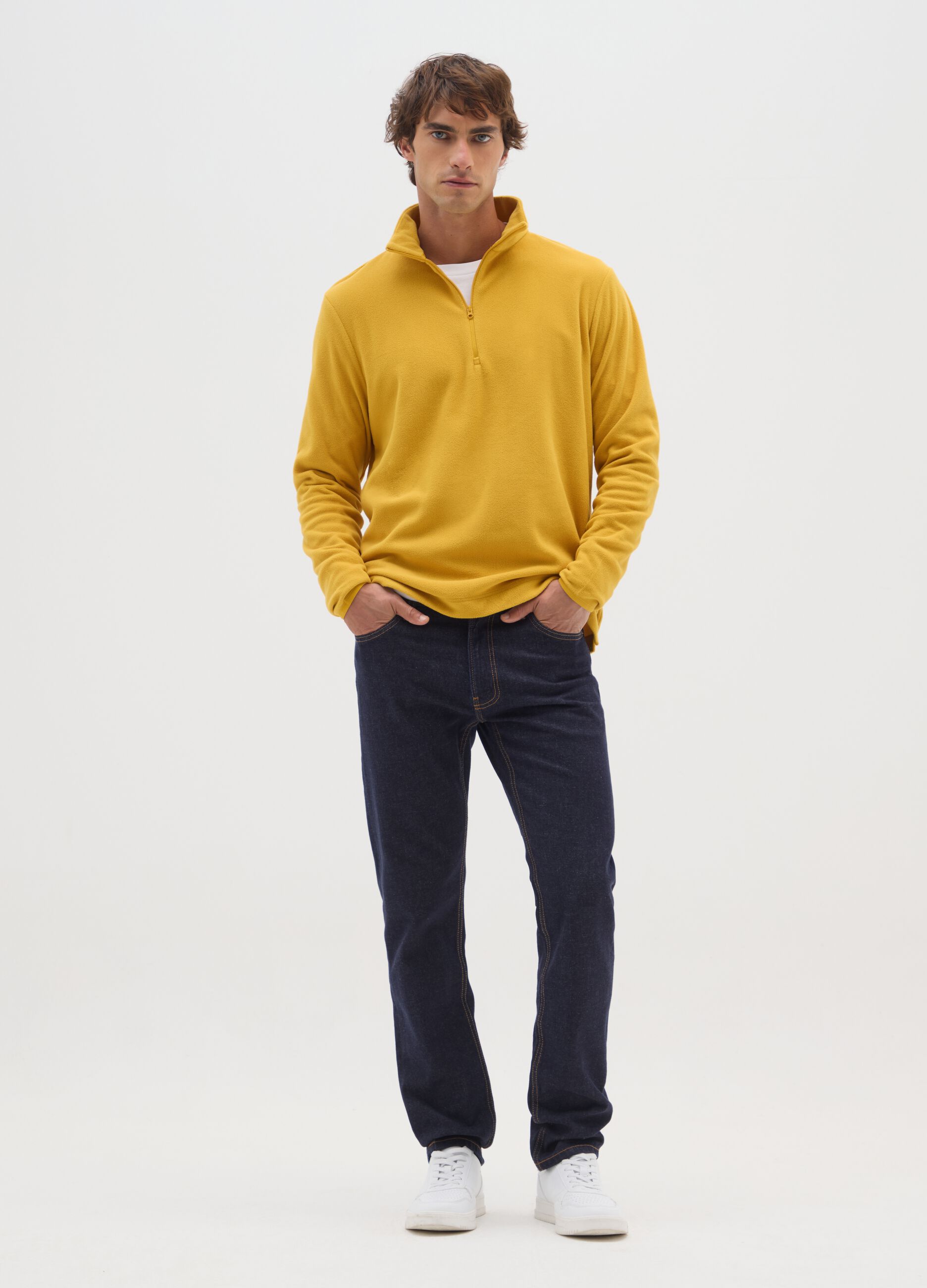 Yellow fleece half-zip sweatshirt