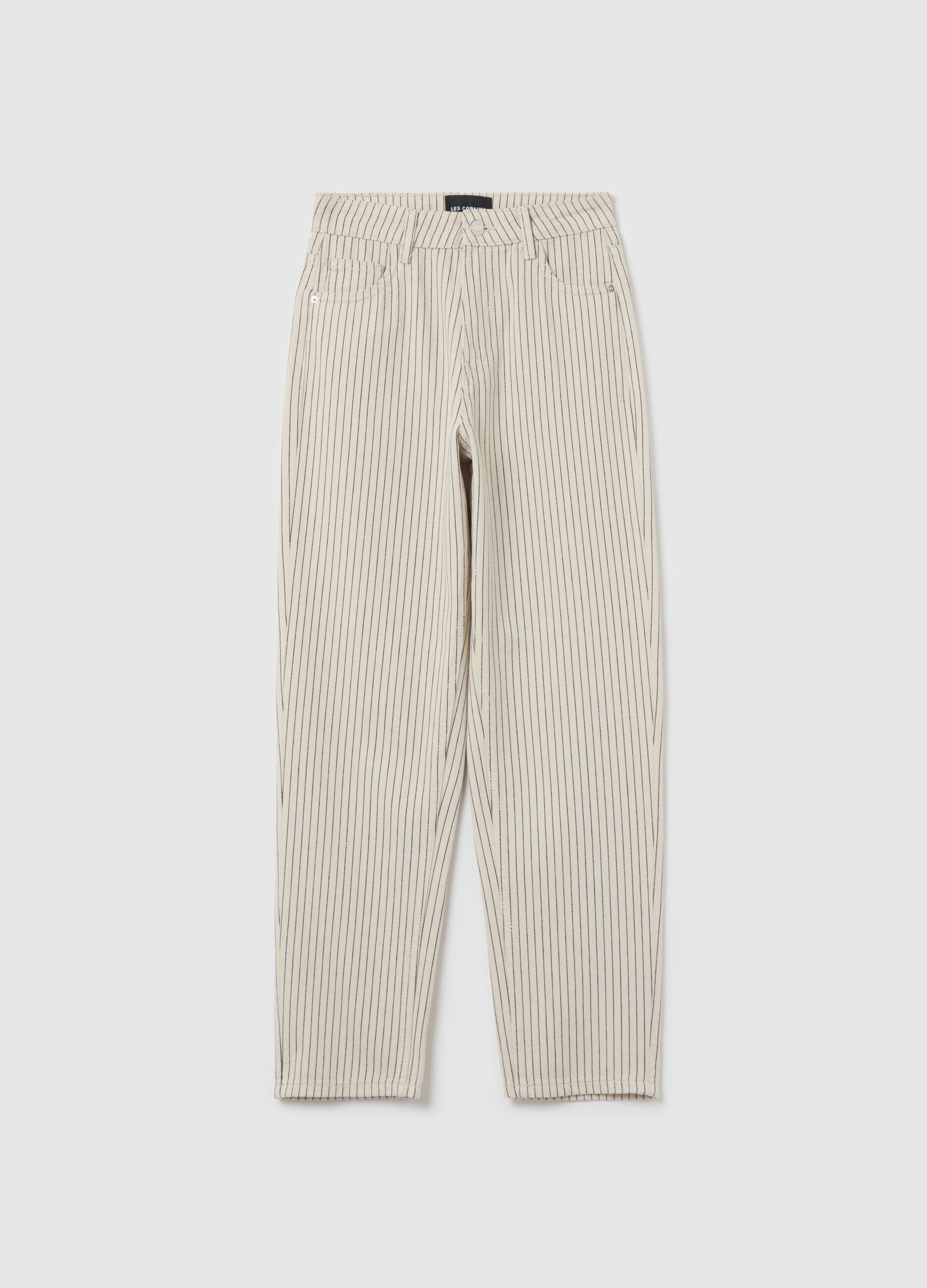 Carrot fit pinstripe jeans.