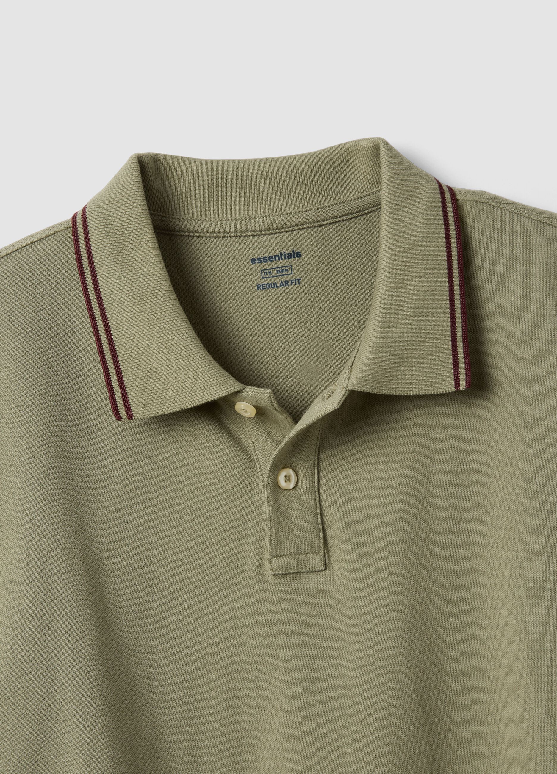 Green stretch cotton polo shirt, regular fit
