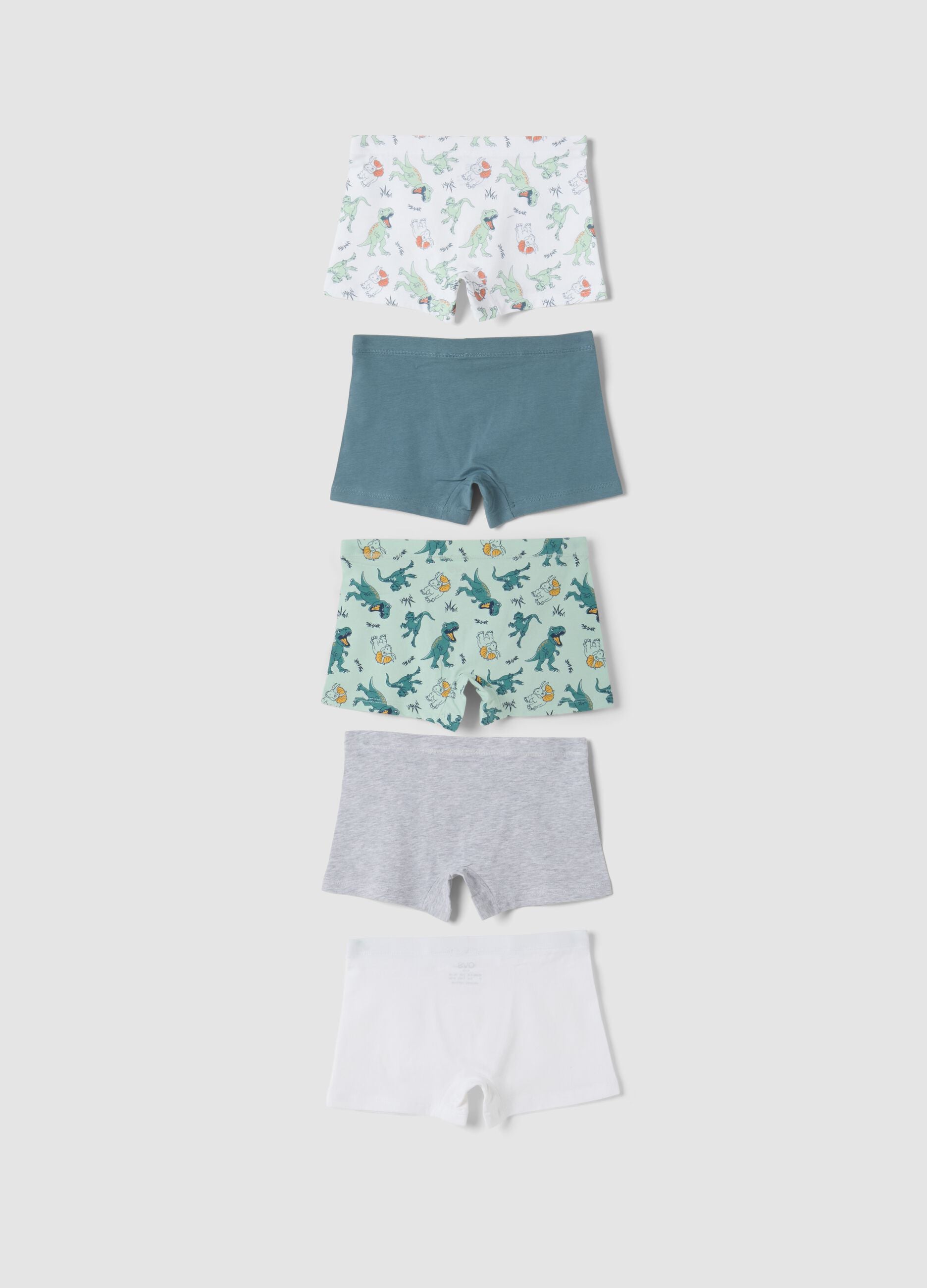 Five-pack of green and white stretch organic cotton boxers