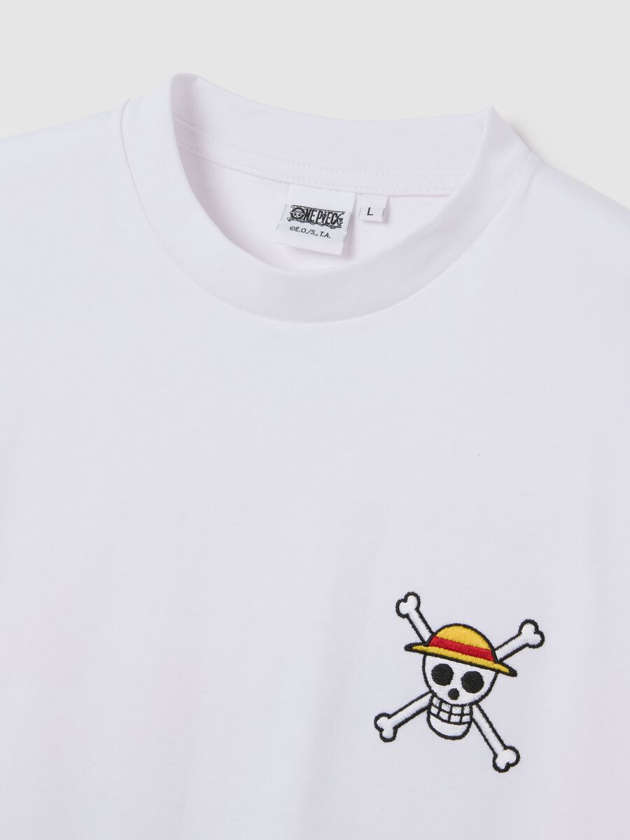T-shirt in puro cotone bianca con logo One Piece_5