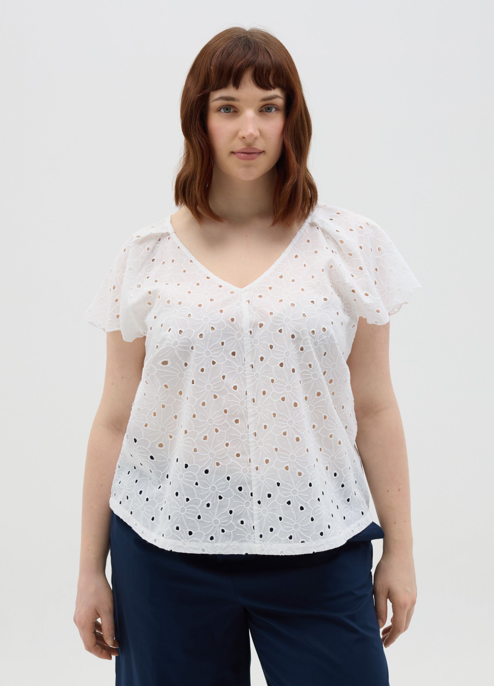 White Cotton Eyelet Blouse