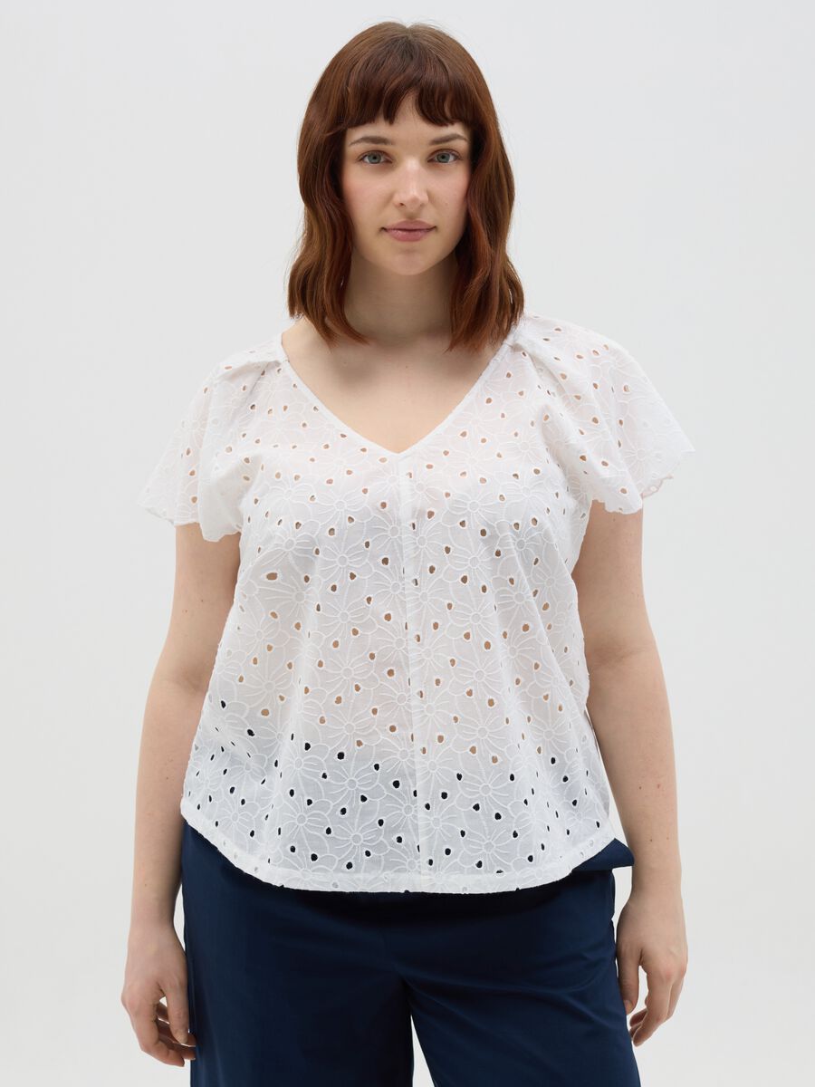 White Cotton Eyelet Blouse_0