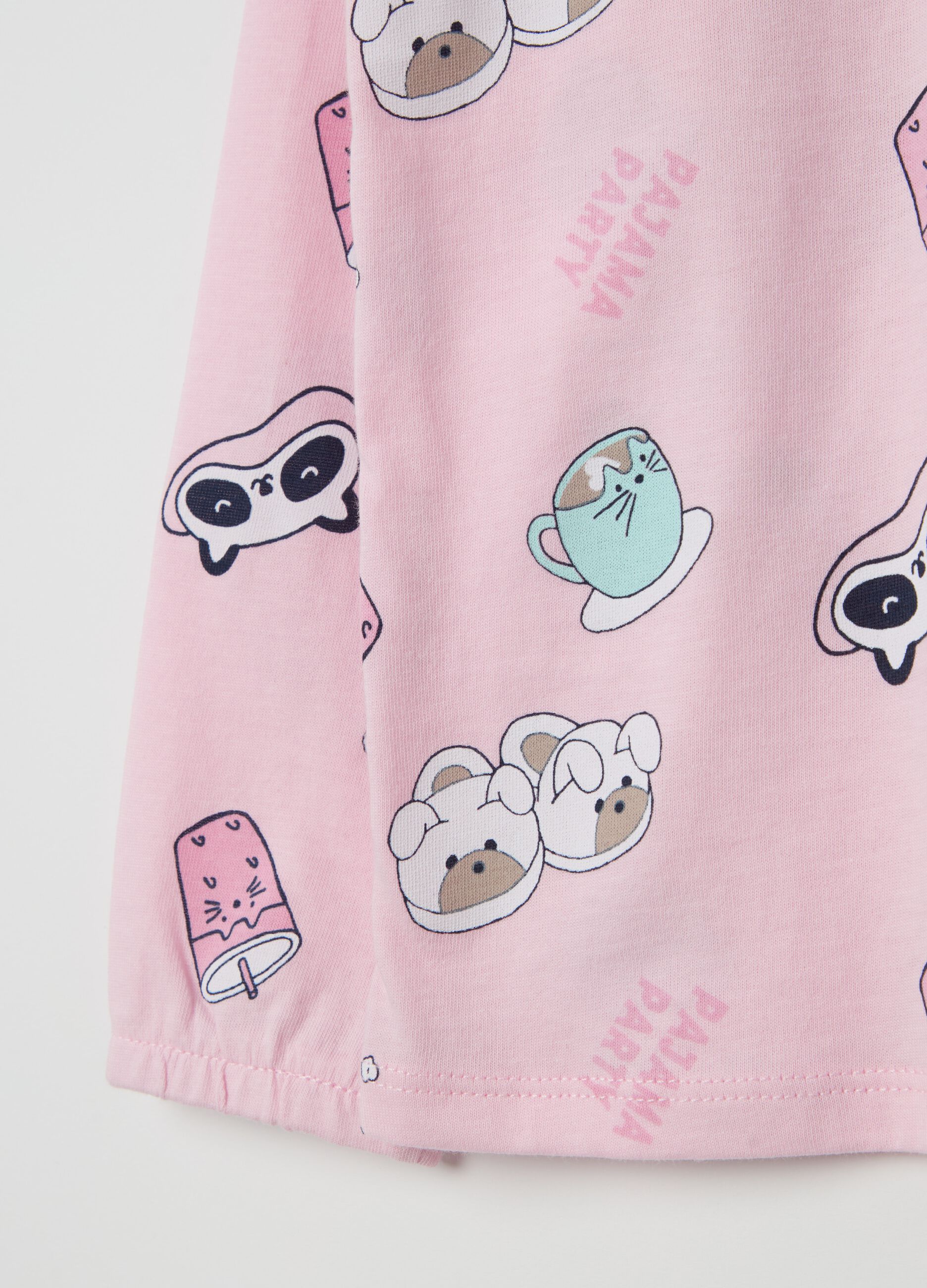 Organic cotton pyjamas with "Pajama party" motif print