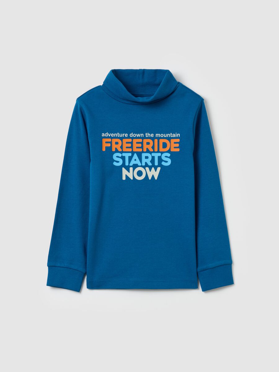 T-shirt with high neck and "Freeride starts now" print_0