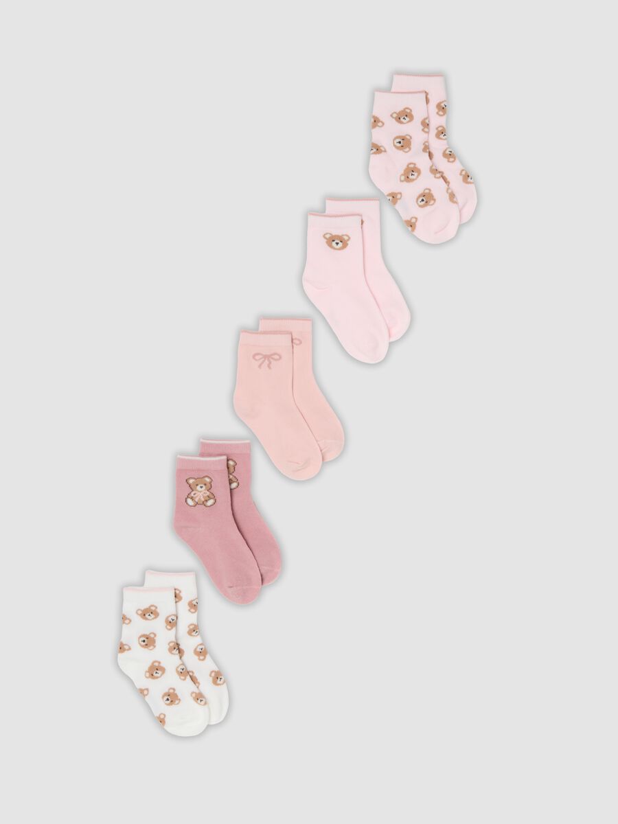 Multipack di cinque calze rosa in cotone organico elasticizzato_0