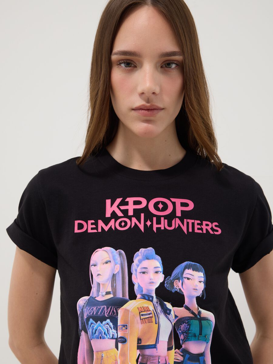 T-shirt in puro cotone nero regular fit con stampa K-Pop Demon Hunters_2