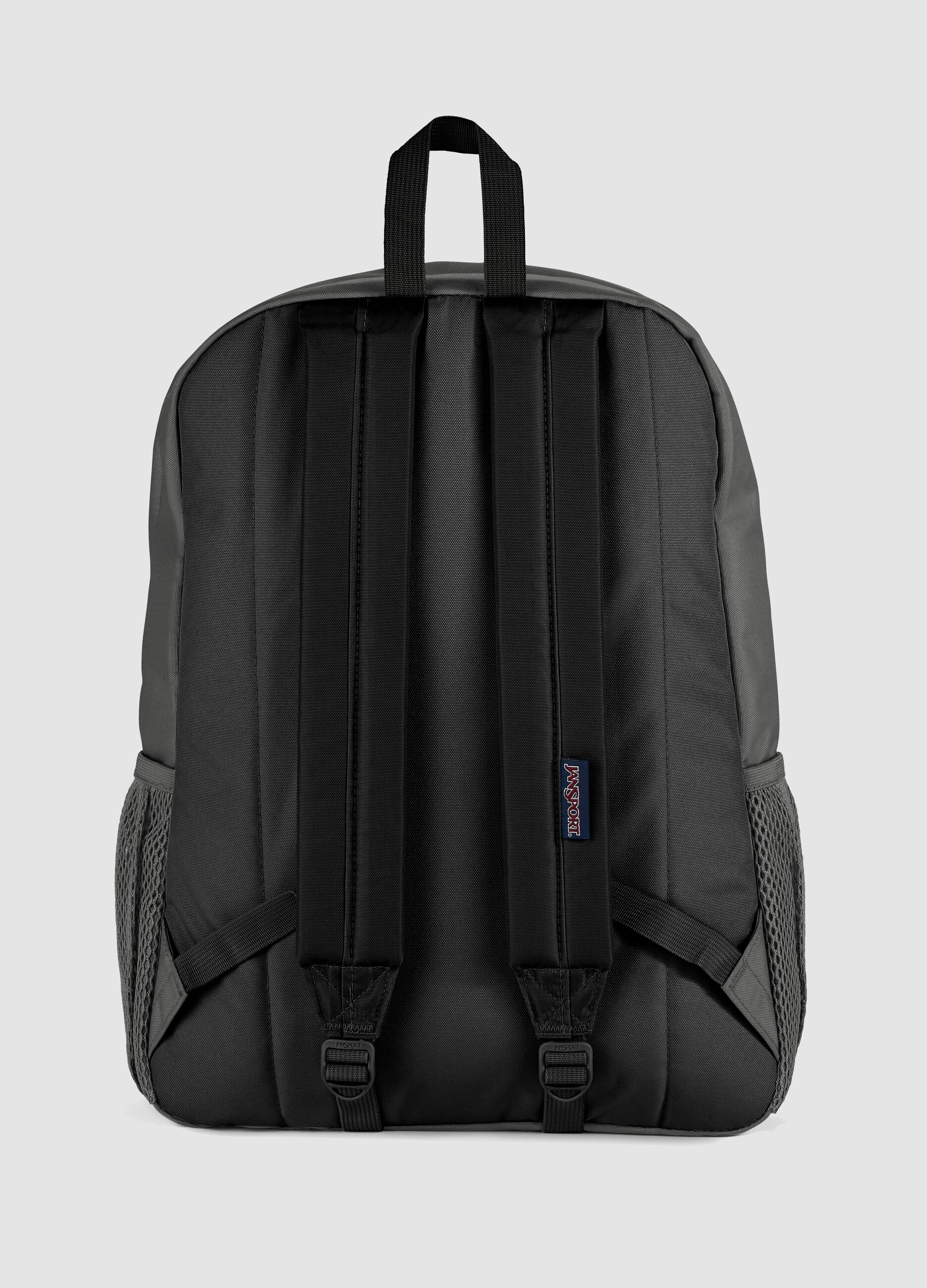 Grey backpack with front pocket and detailing