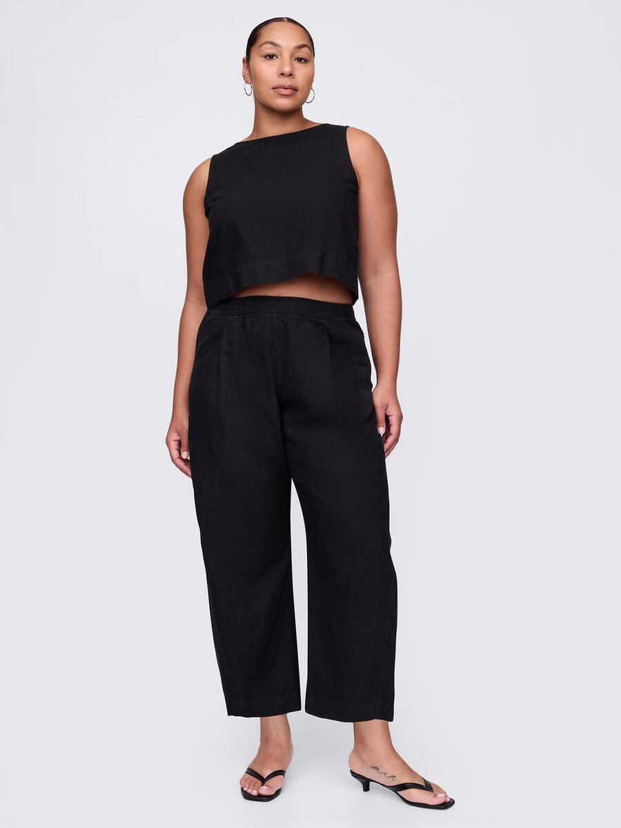 Black wide trousers in linen and viscose_5